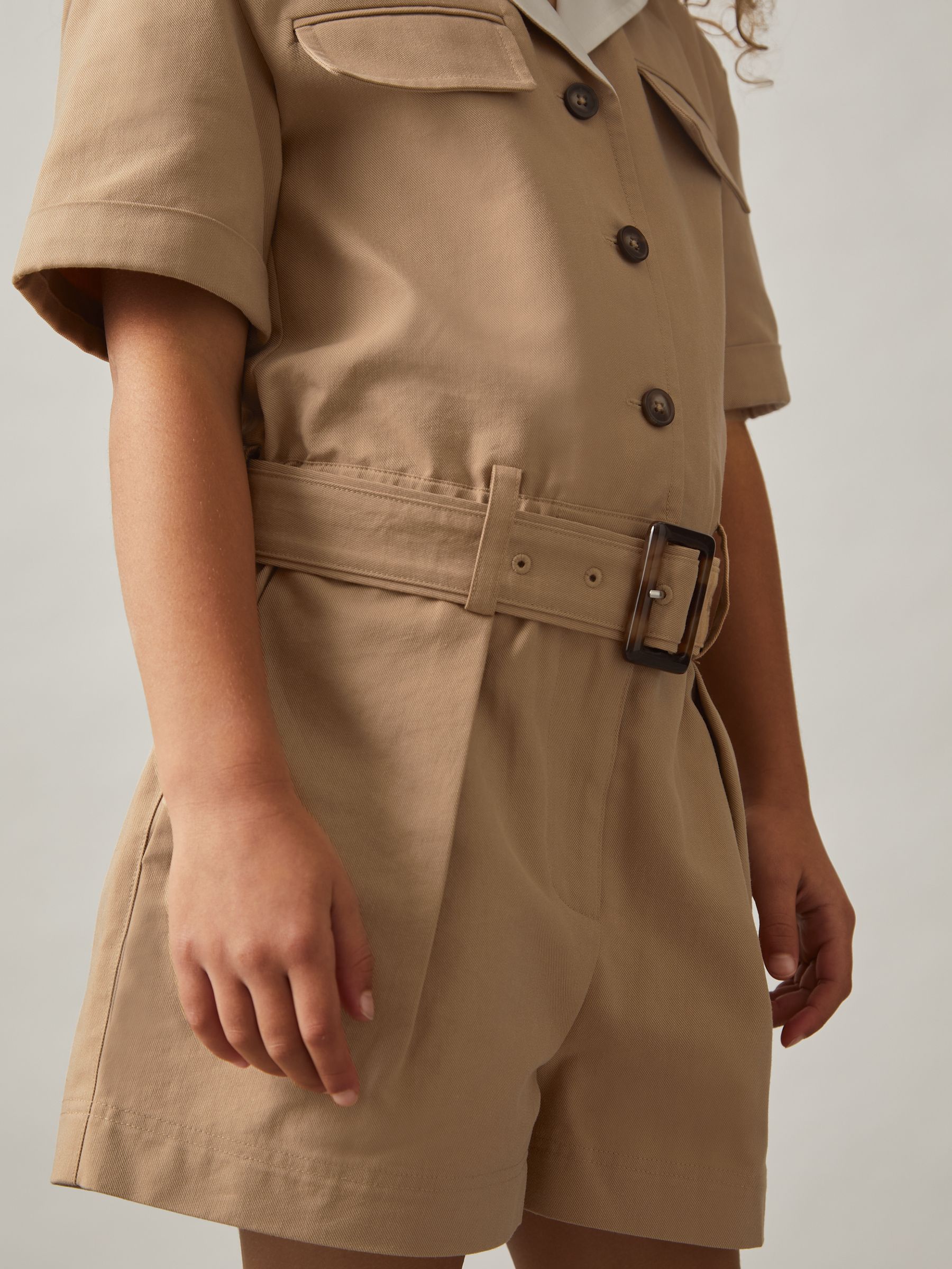 9-13 yrs Cotton-Lyocell Utility Playsuit in Camel - Image 4 of 5