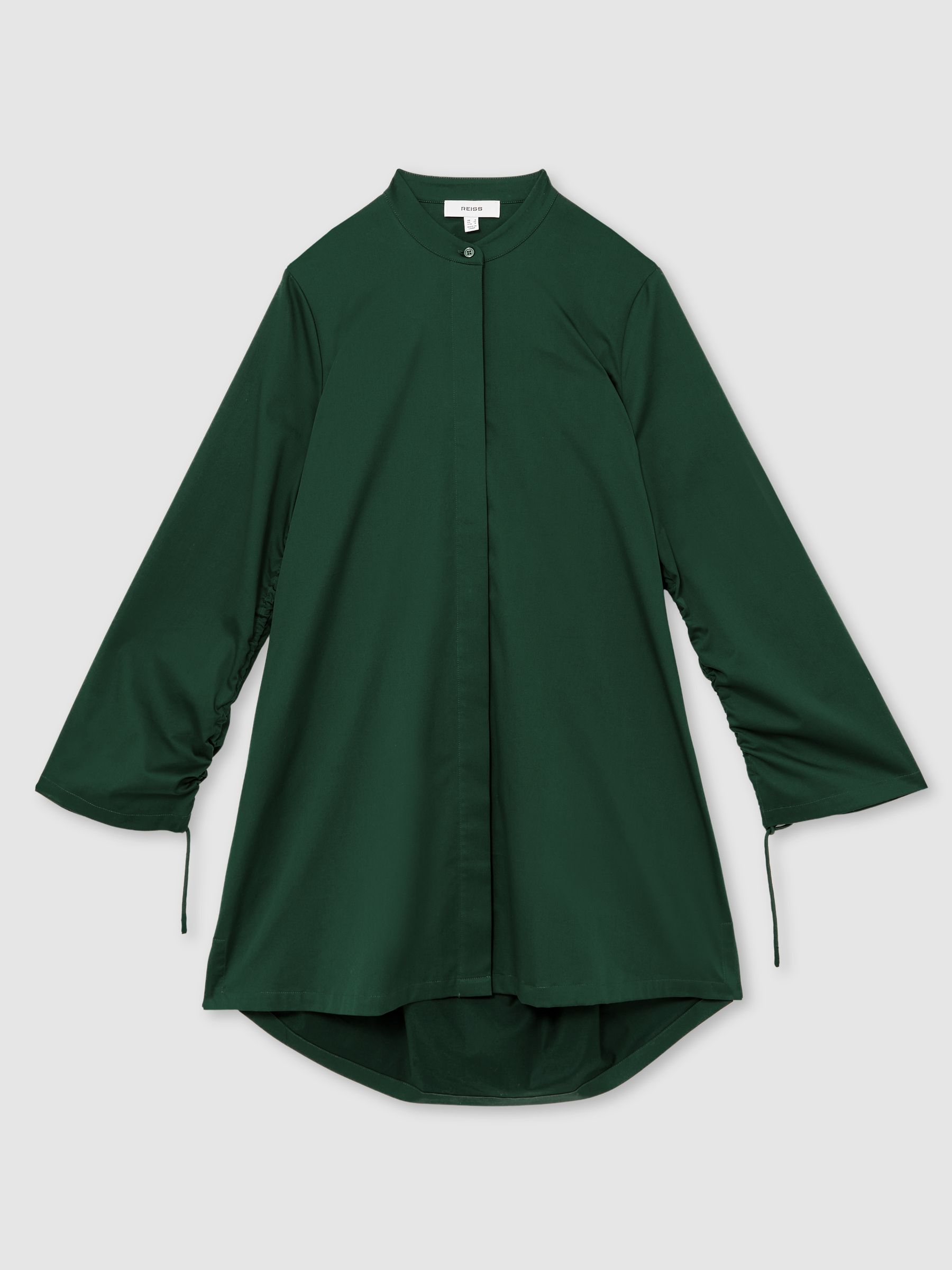 Cotton Gathered Cut-Out Shirt Dress with Stretch in Green - Image 2 of 6