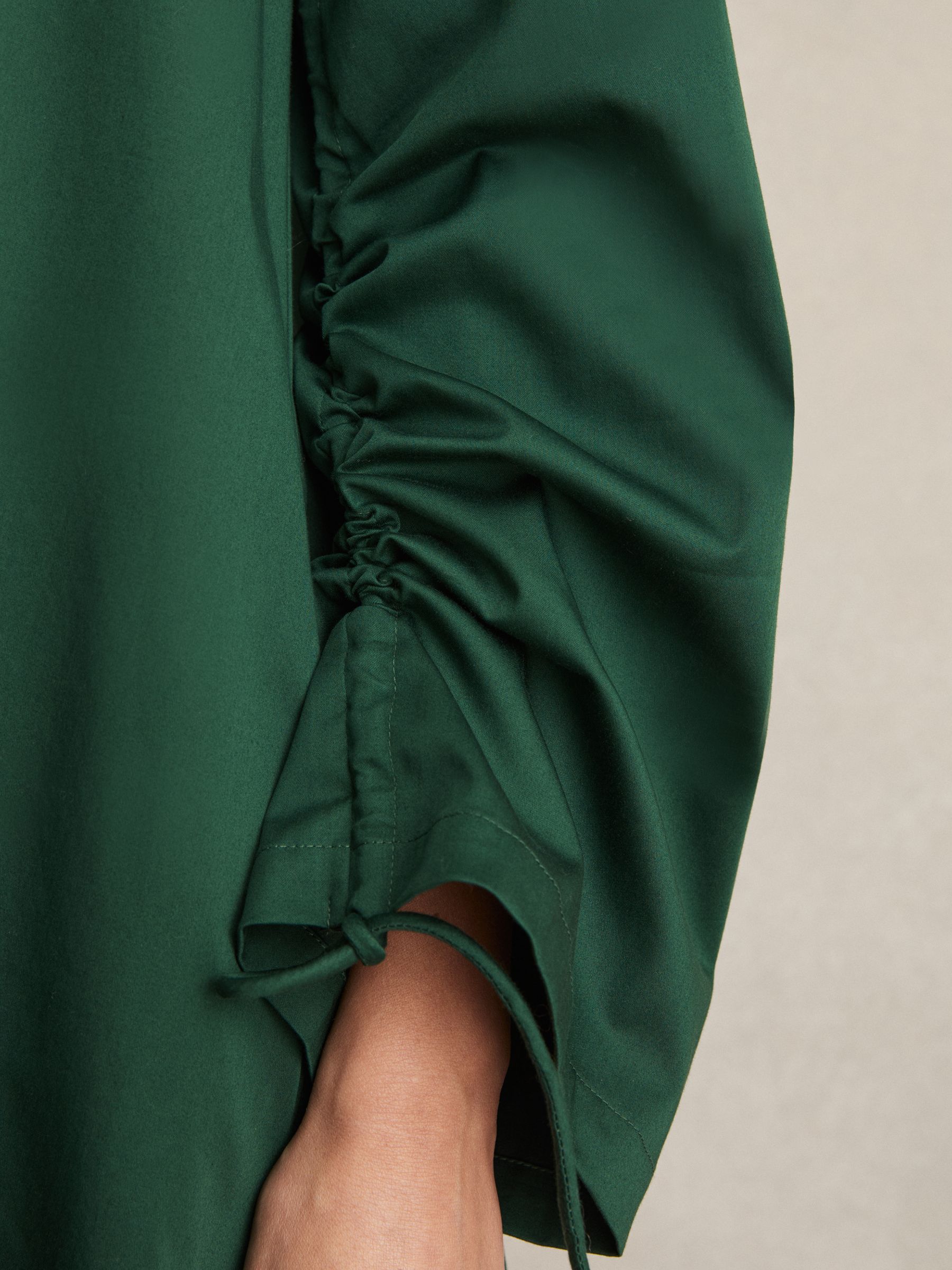 Cotton Gathered Cut-Out Shirt Dress with Stretch in Green - Image 4 of 6