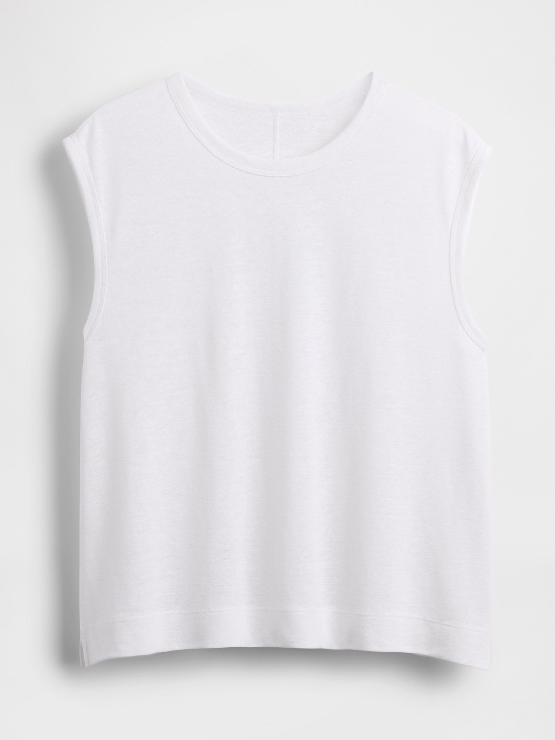 White Linen-Blend Crew Neck Shell T-Shirt - Image 4 of 5