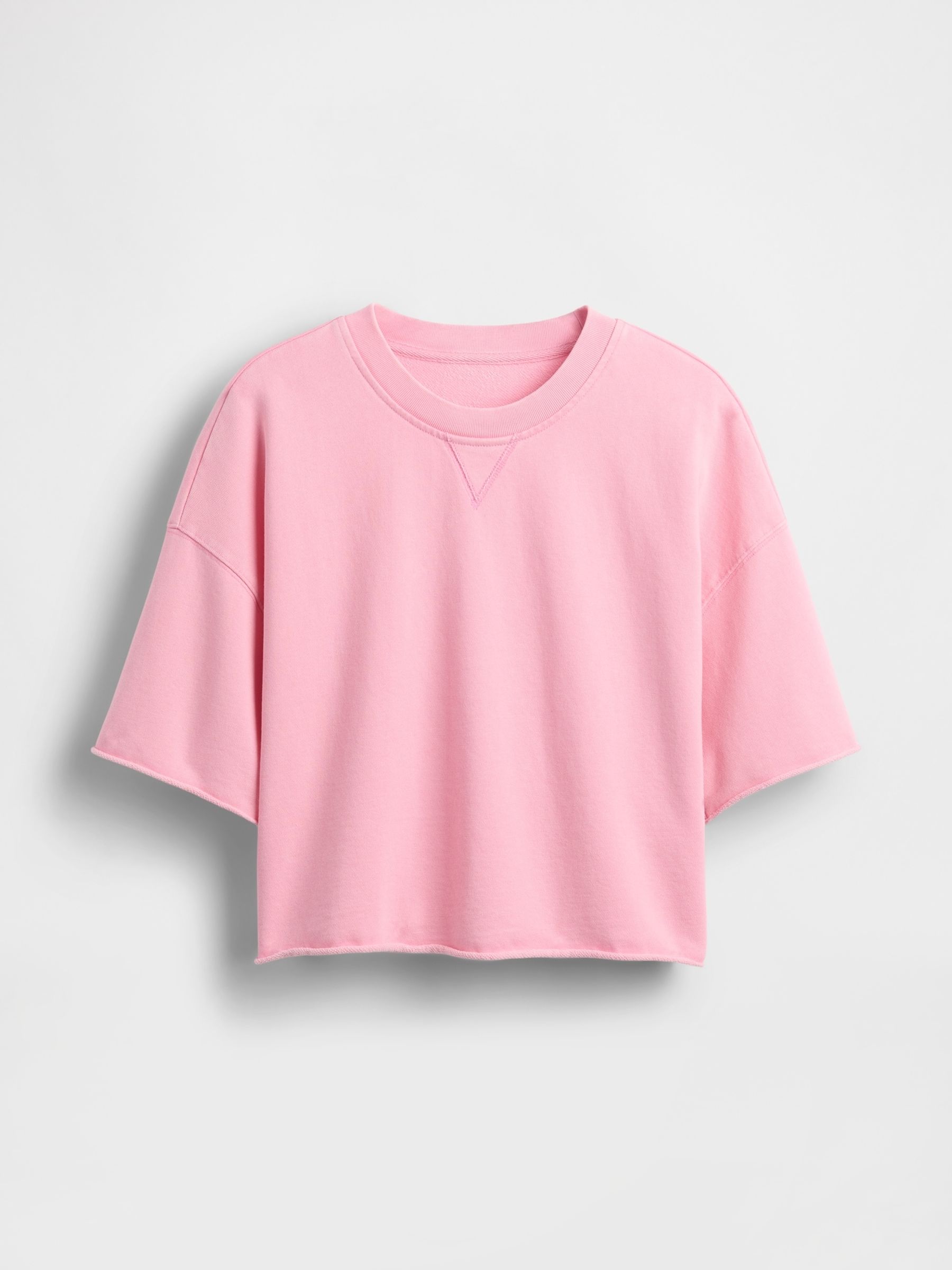 Pink French Terry Cropped Rolled Hem Sweatshirt - Image 4 of 5