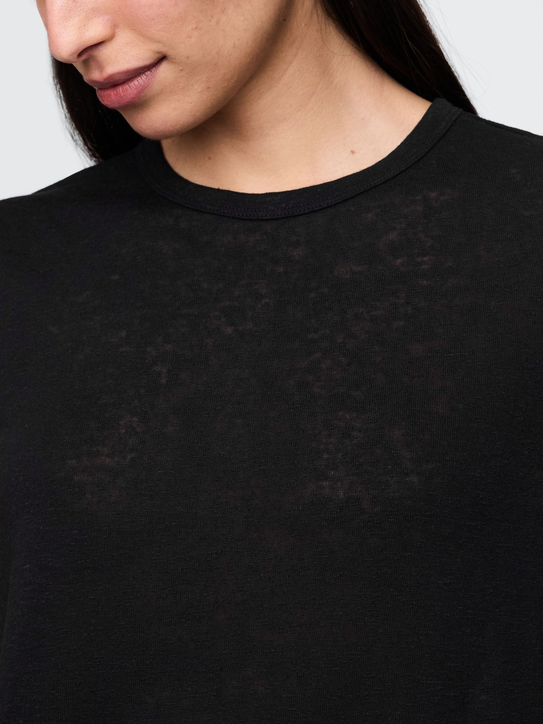 Black Linen-Blend Crew Neck Shell T-Shirt - Image 4 of 5