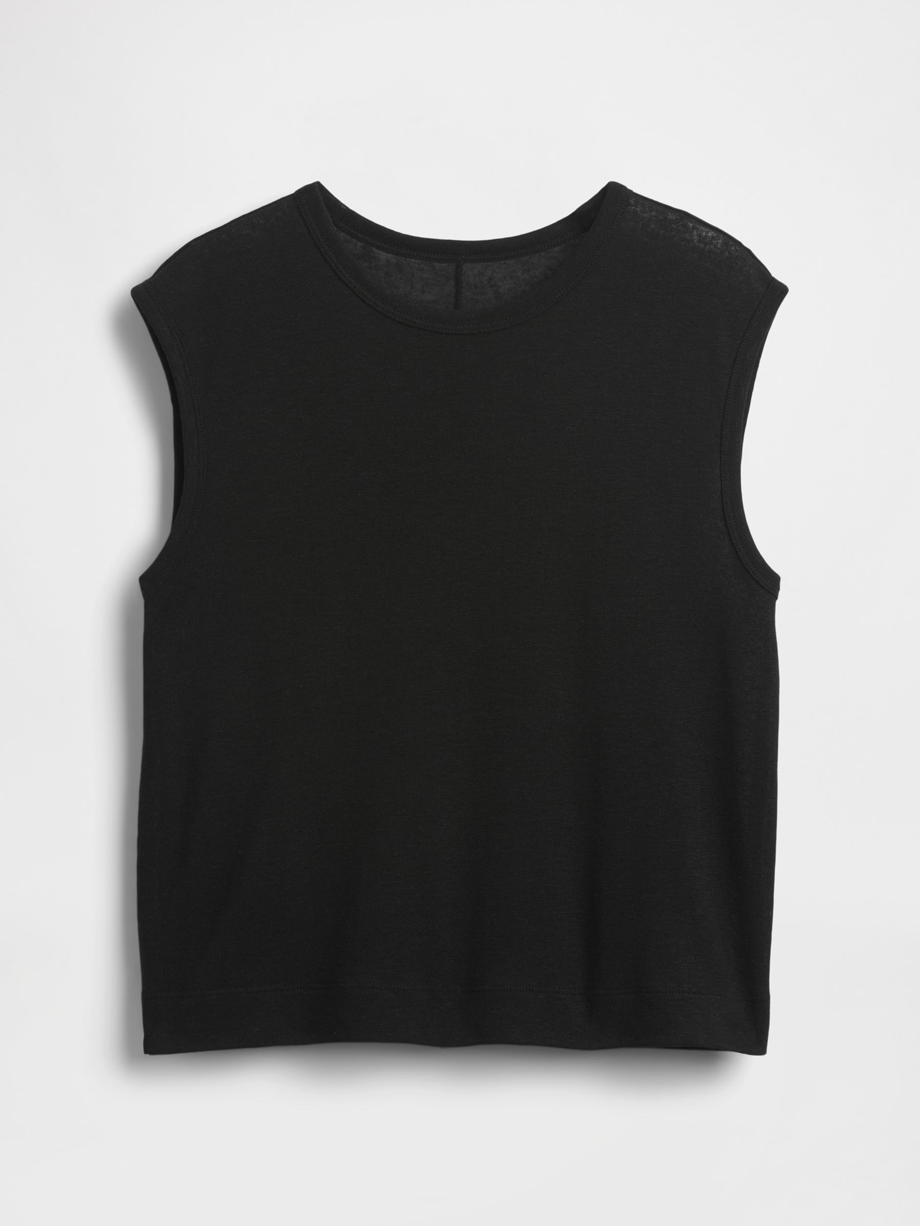 Black Linen-Blend Crew Neck Shell T-Shirt - Image 5 of 5