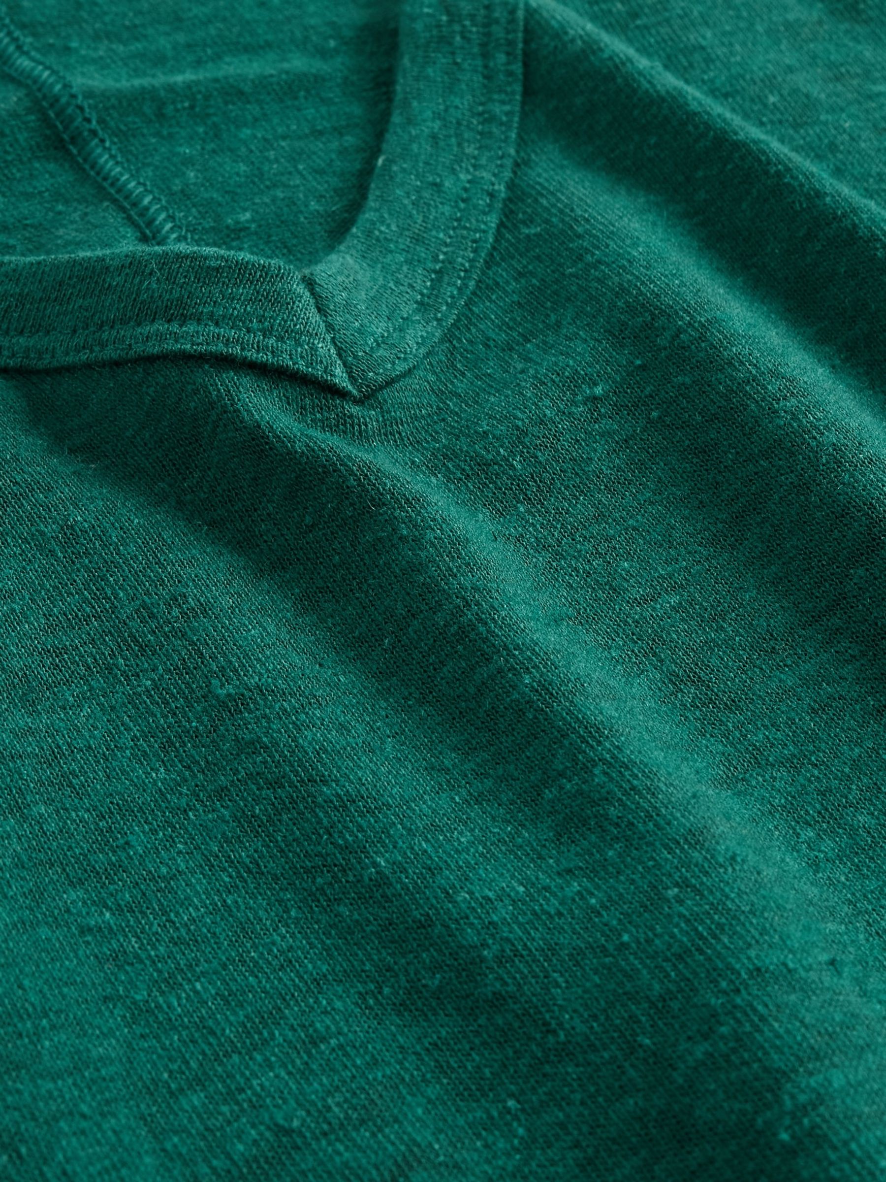 Dark Green Linen-Blend Cropped V Neck T-Shirt - Image 5 of 5