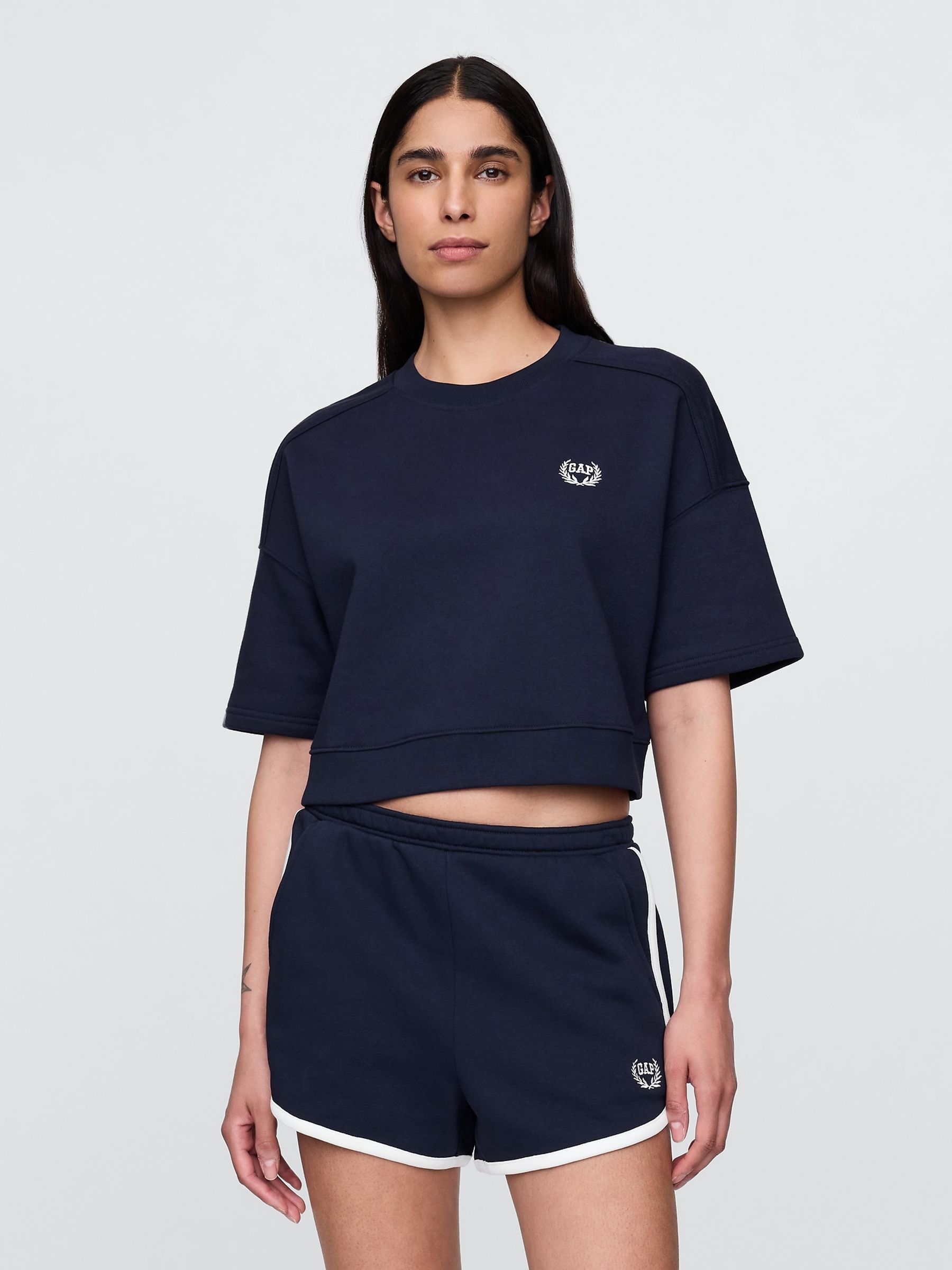 Navy/Blue VintageSoft Cropped Elbow-Sleeve Sweatshirt - Image 1 of 3