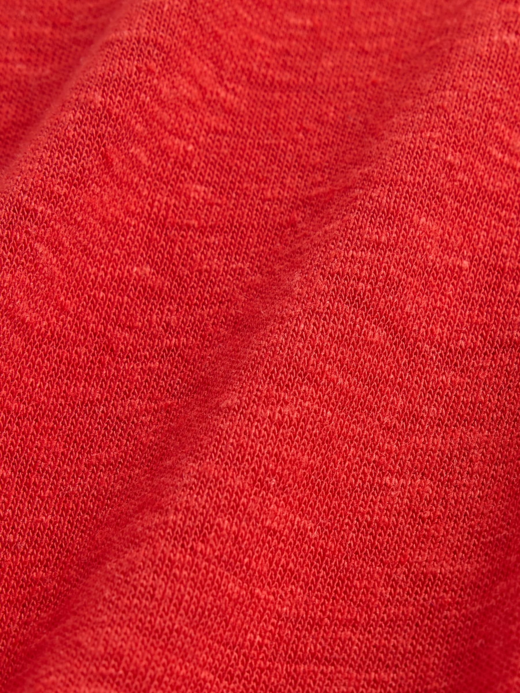 Red Linen-Blend Crew Neck Shell T-Shirt - Image 5 of 5