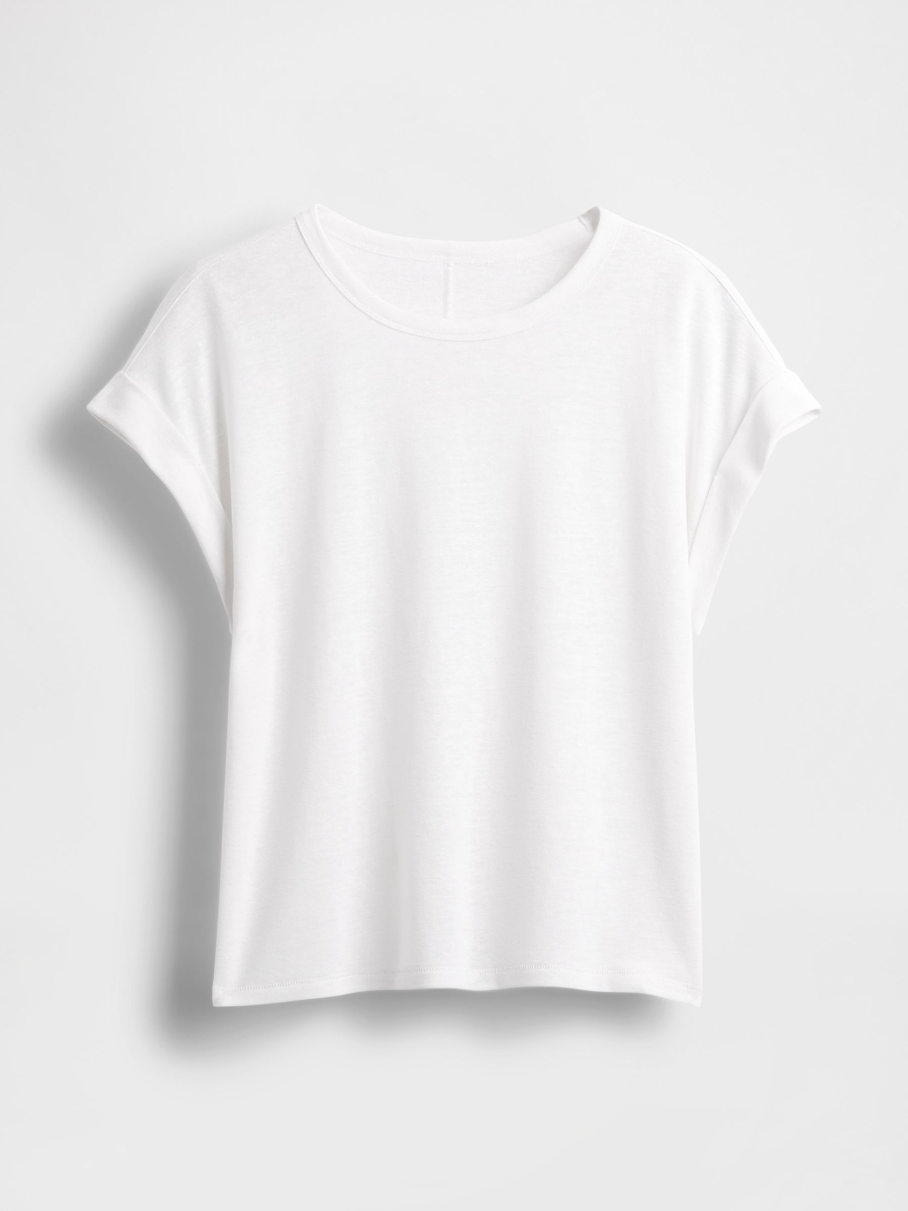 White Linen-Blend Roll-Cuff T-Shirt - Image 4 of 4