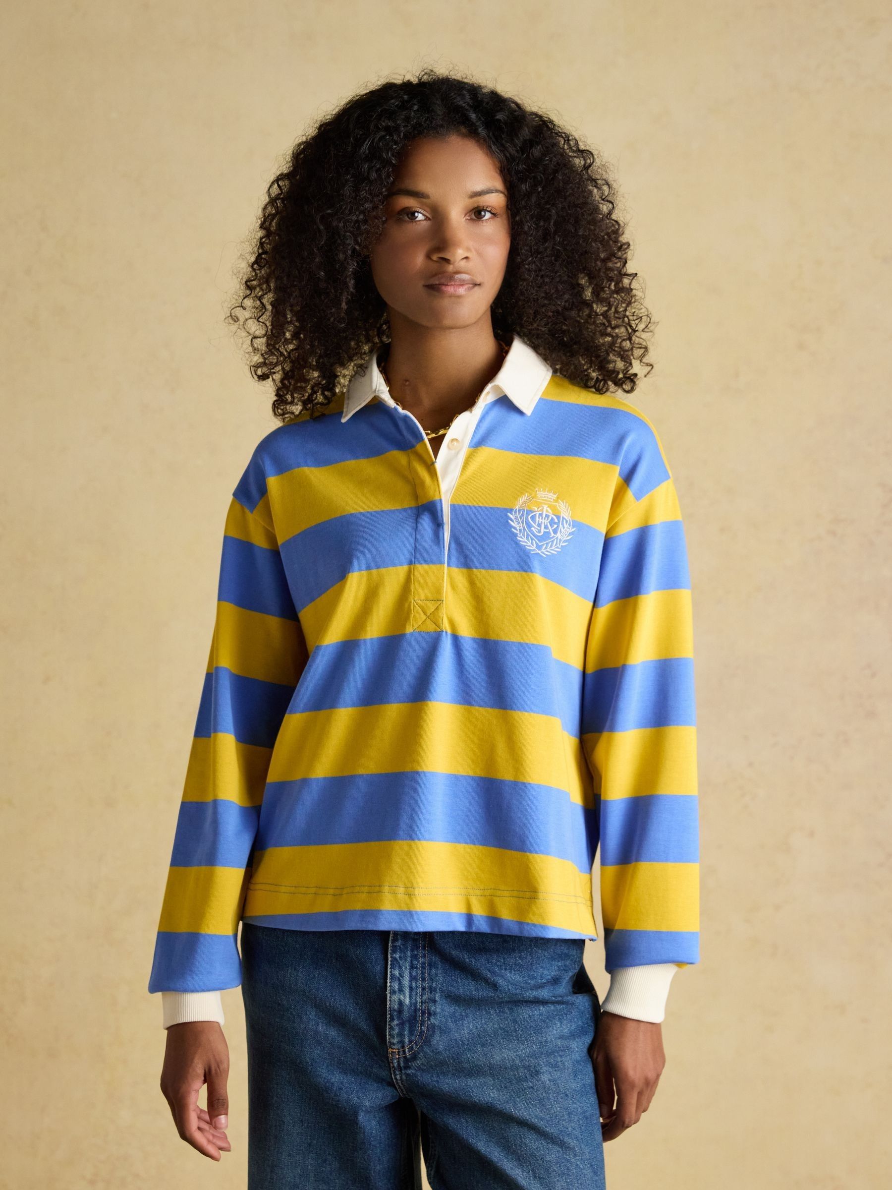 Lara Yellow and Blue Stripe Boxy Fit Rugby Shirt - Image 1 of 10