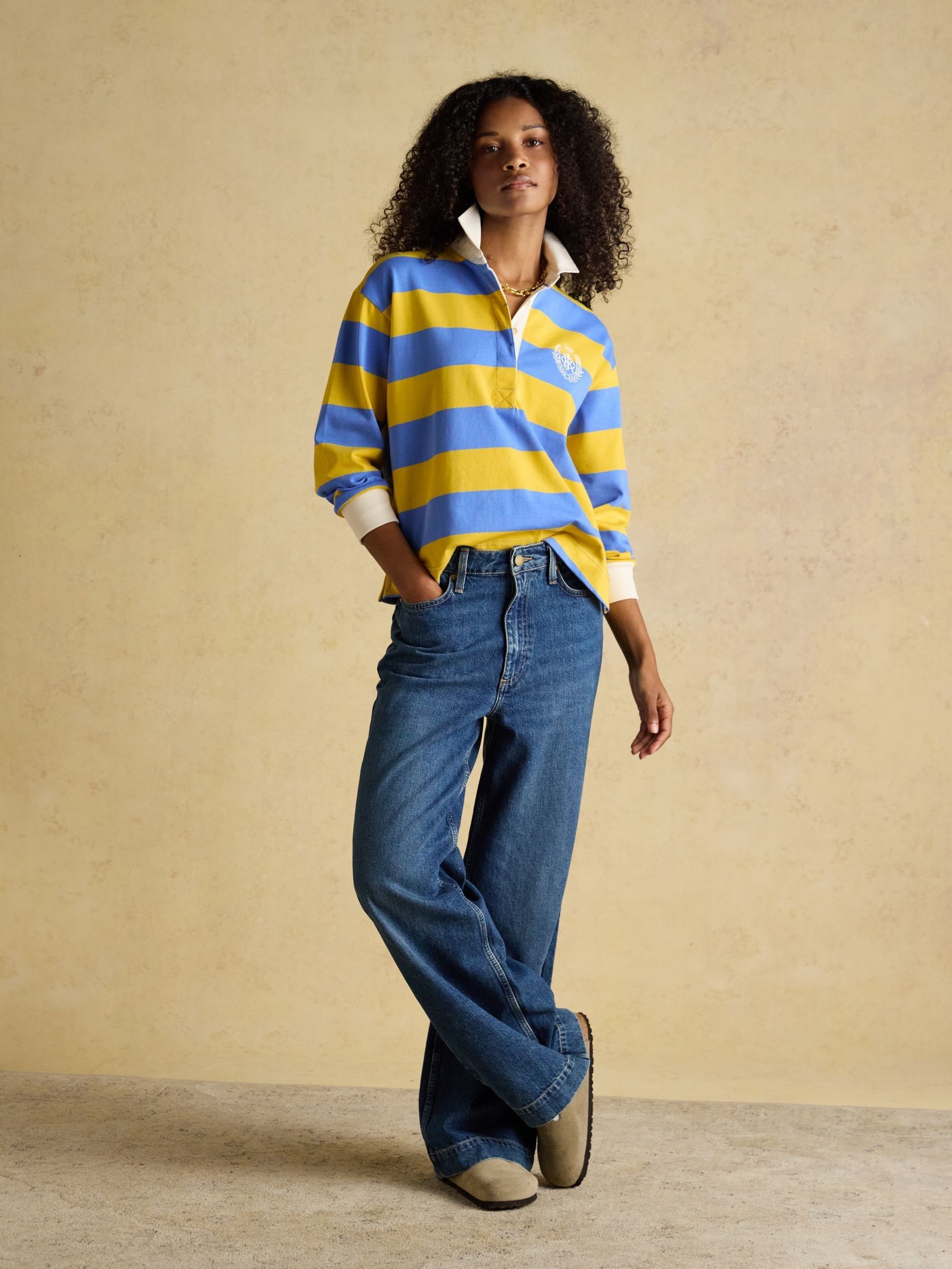 Lara Yellow and Blue Stripe Boxy Fit Rugby Shirt - Image 3 of 10