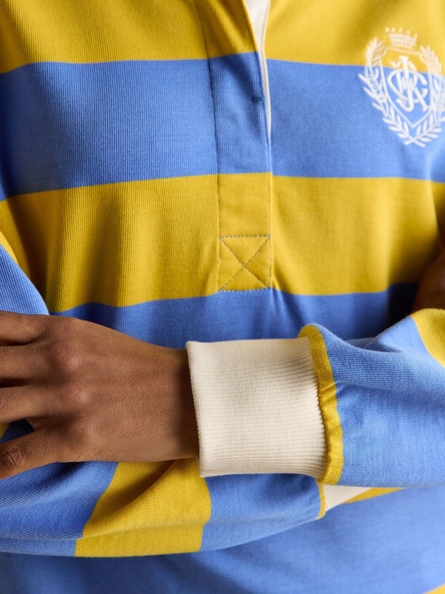 Lara Yellow and Blue Stripe Boxy Fit Rugby Shirt - Image 6 of 10