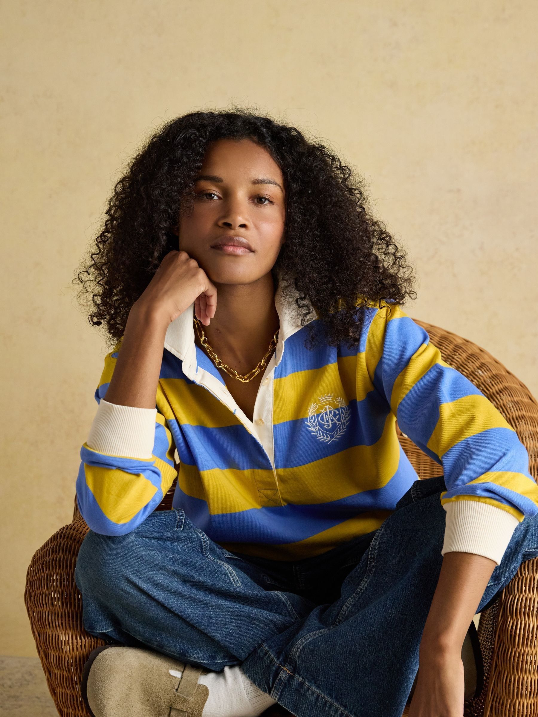 Lara Yellow and Blue Stripe Boxy Fit Rugby Shirt - Image 8 of 10