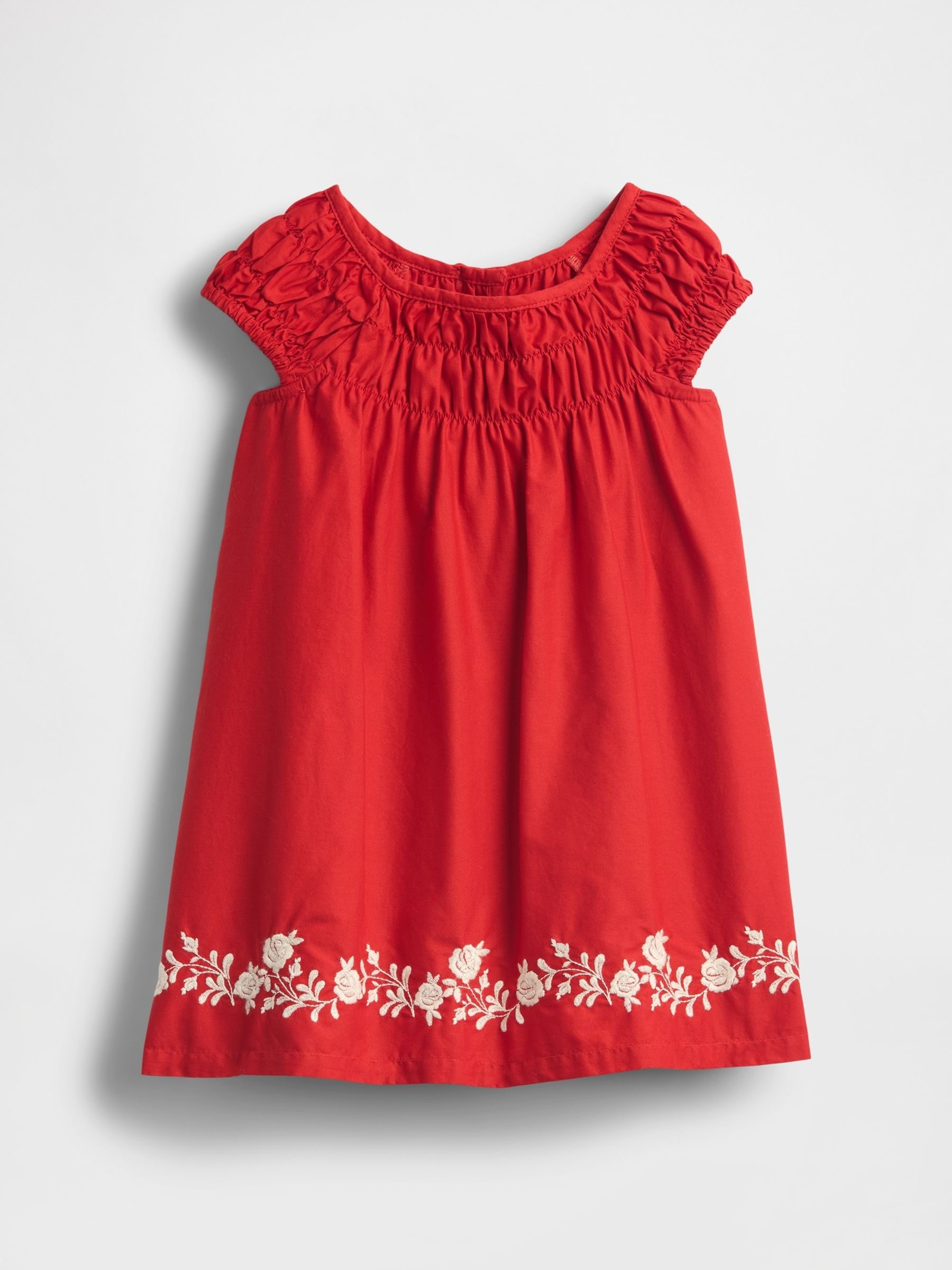 Red Smocked Puff-Sleeve Dress (6mths-5yrs) - Image 2 of 4