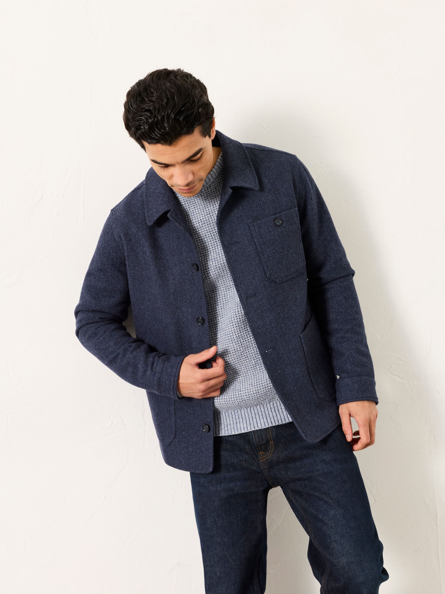 Navy Herringbone Worker Jacket - Image 1 of 7