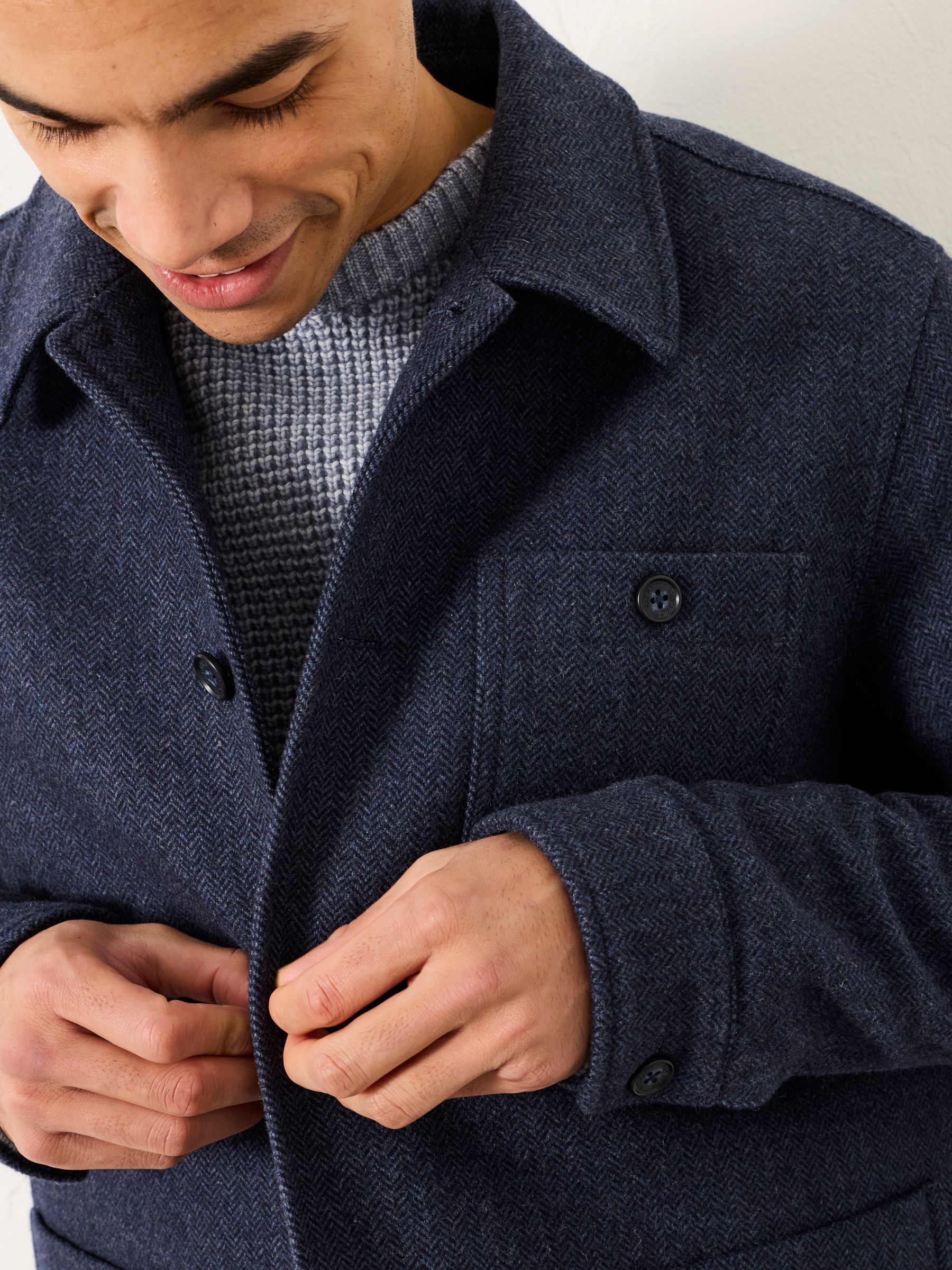 Navy Herringbone Worker Jacket - Image 4 of 7