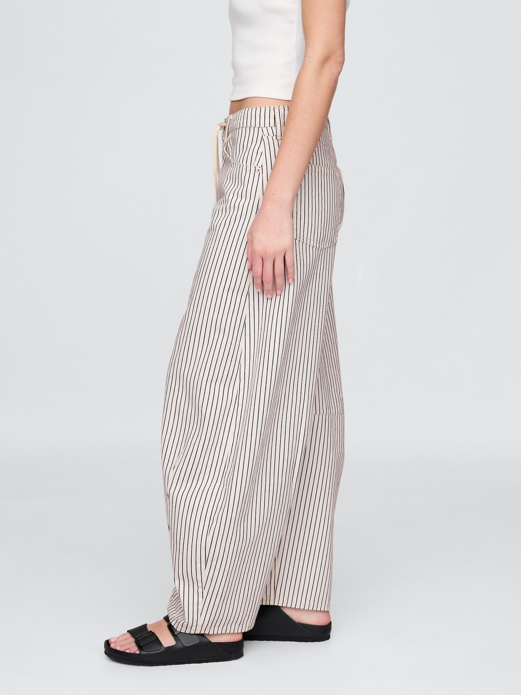 Black/White Stripe High Rise Denim Stripe Horseshoe Jeans - Image 3 of 5