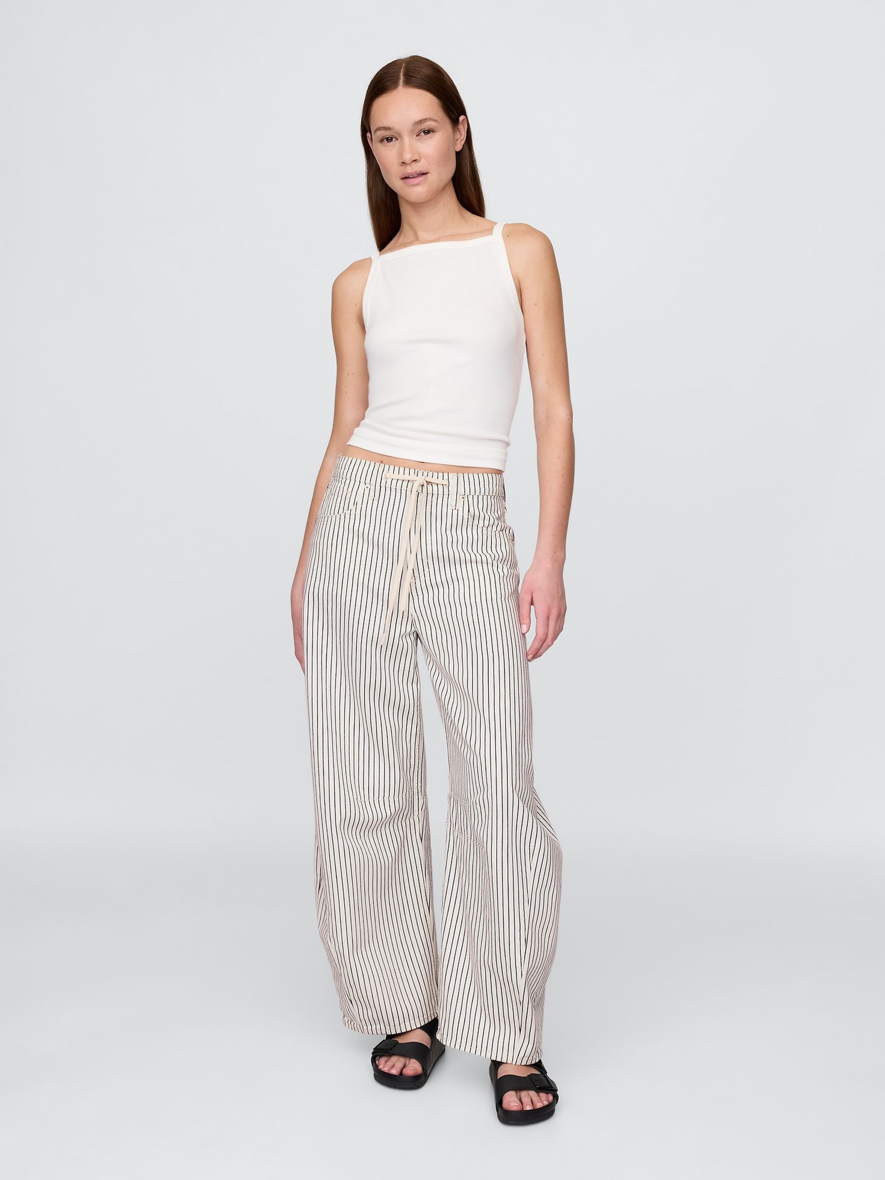 Black/White Stripe High Rise Denim Stripe Horseshoe Jeans - Image 4 of 5