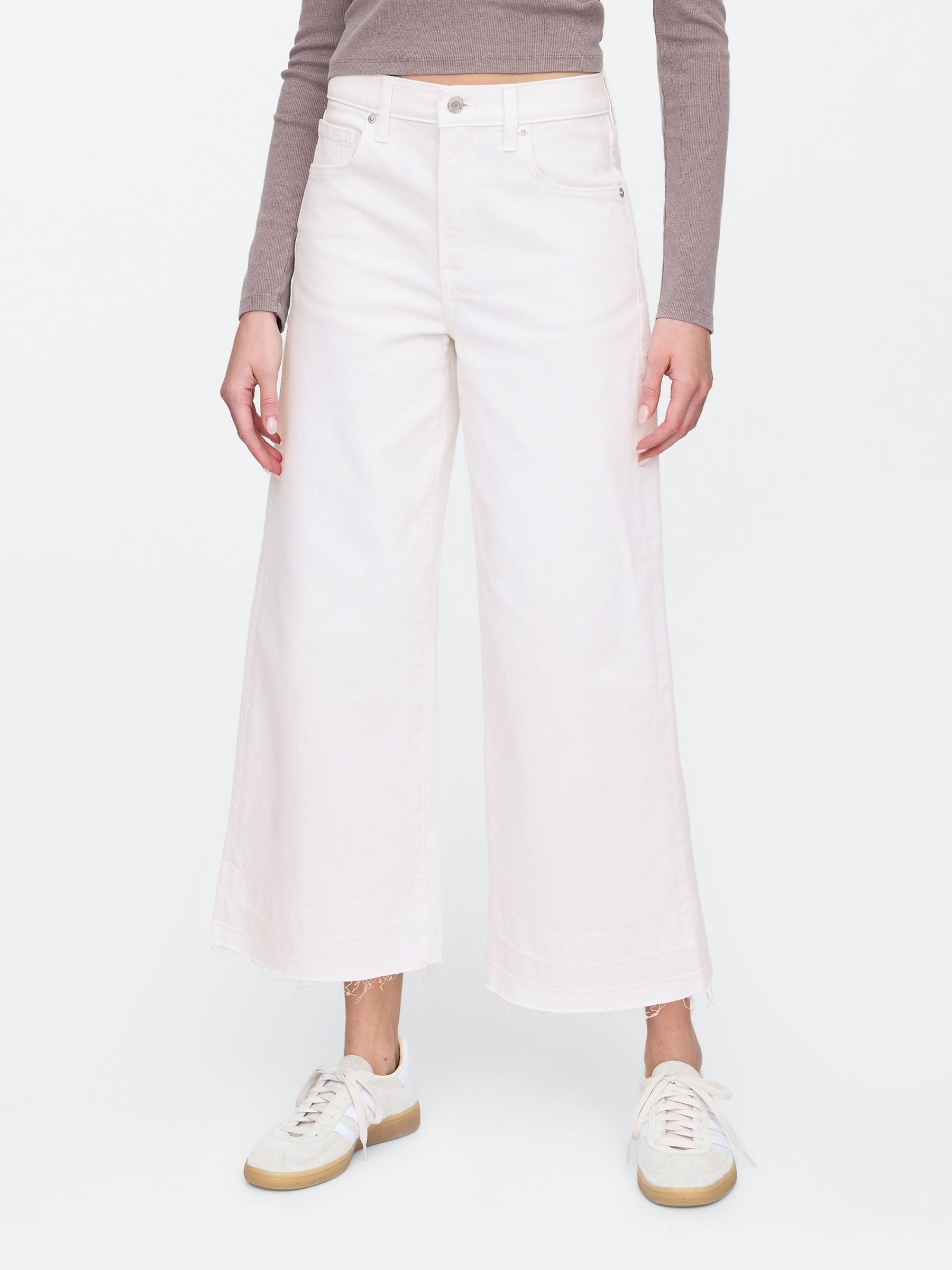 White Wide Leg Cropped Jeans - Image 1 of 6