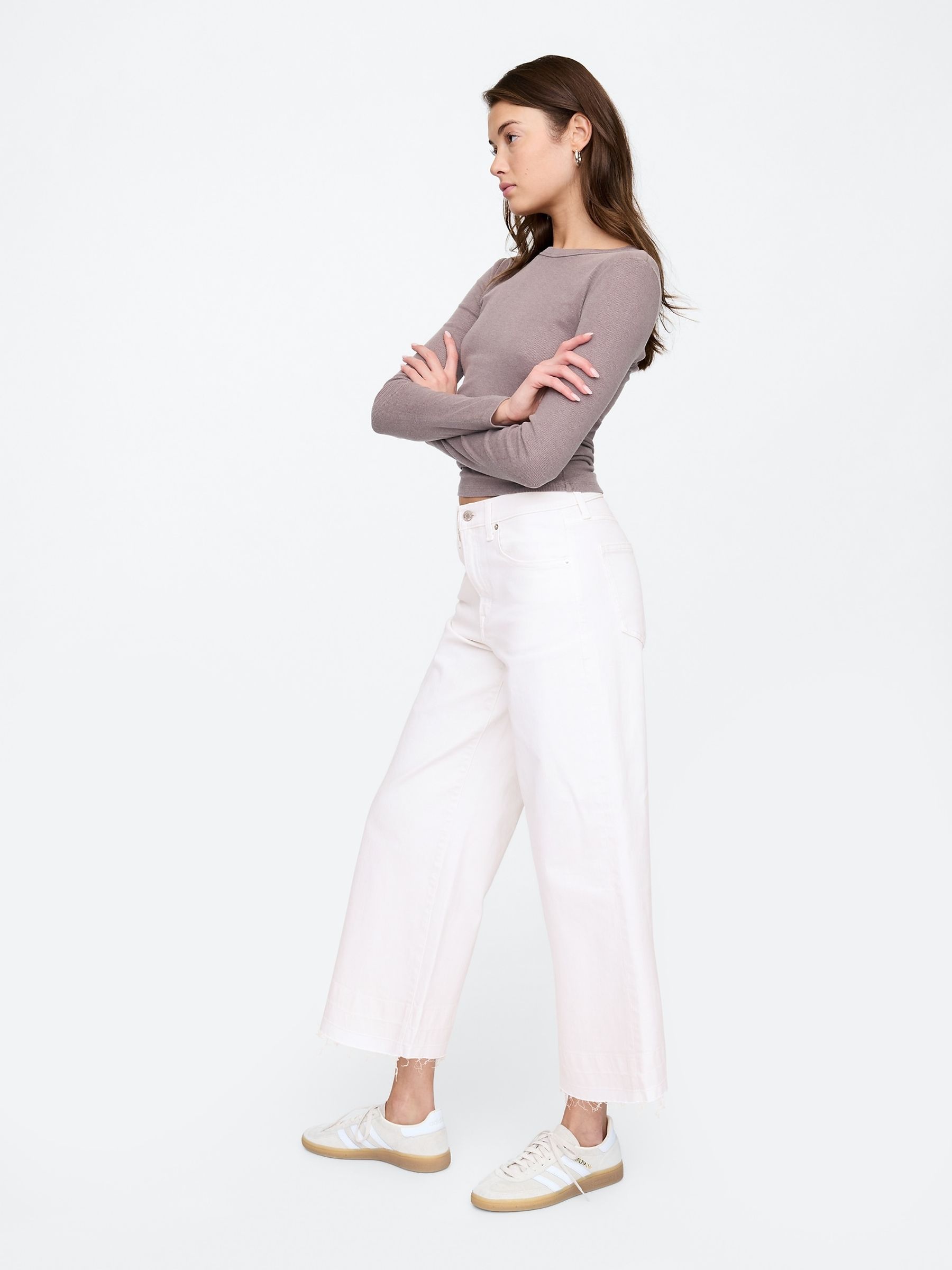 White Wide Leg Cropped Jeans - Image 3 of 6