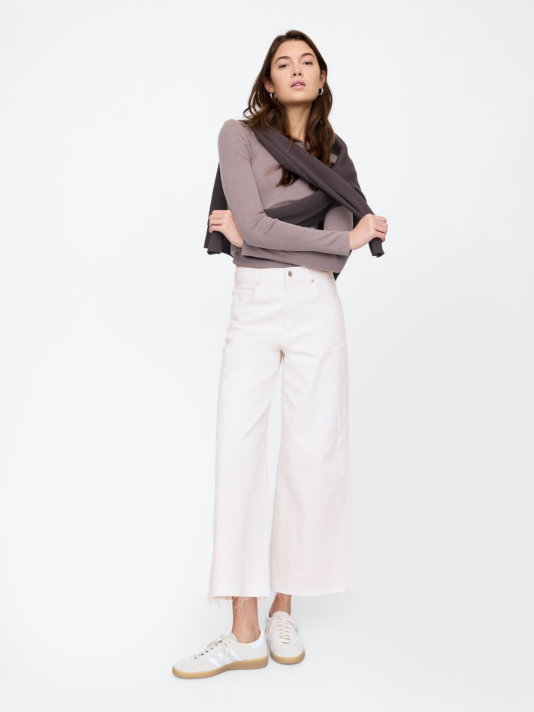 White Wide Leg Cropped Jeans - Image 4 of 6