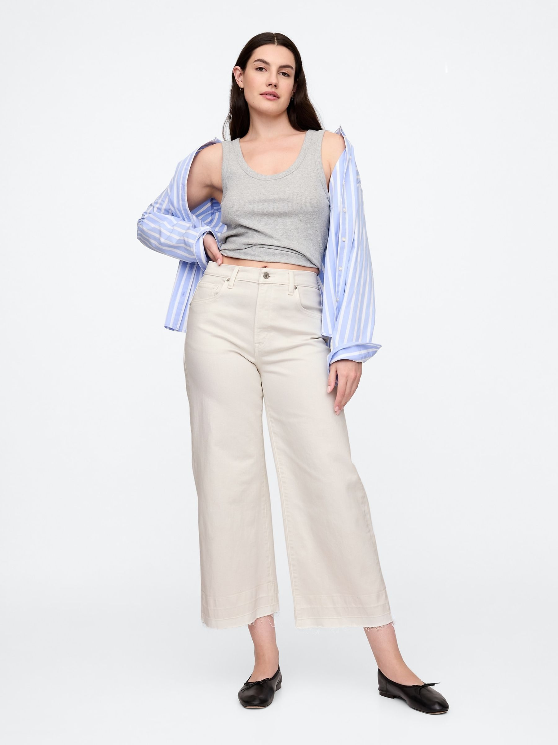 White Wide Leg Cropped Jeans - Image 5 of 6