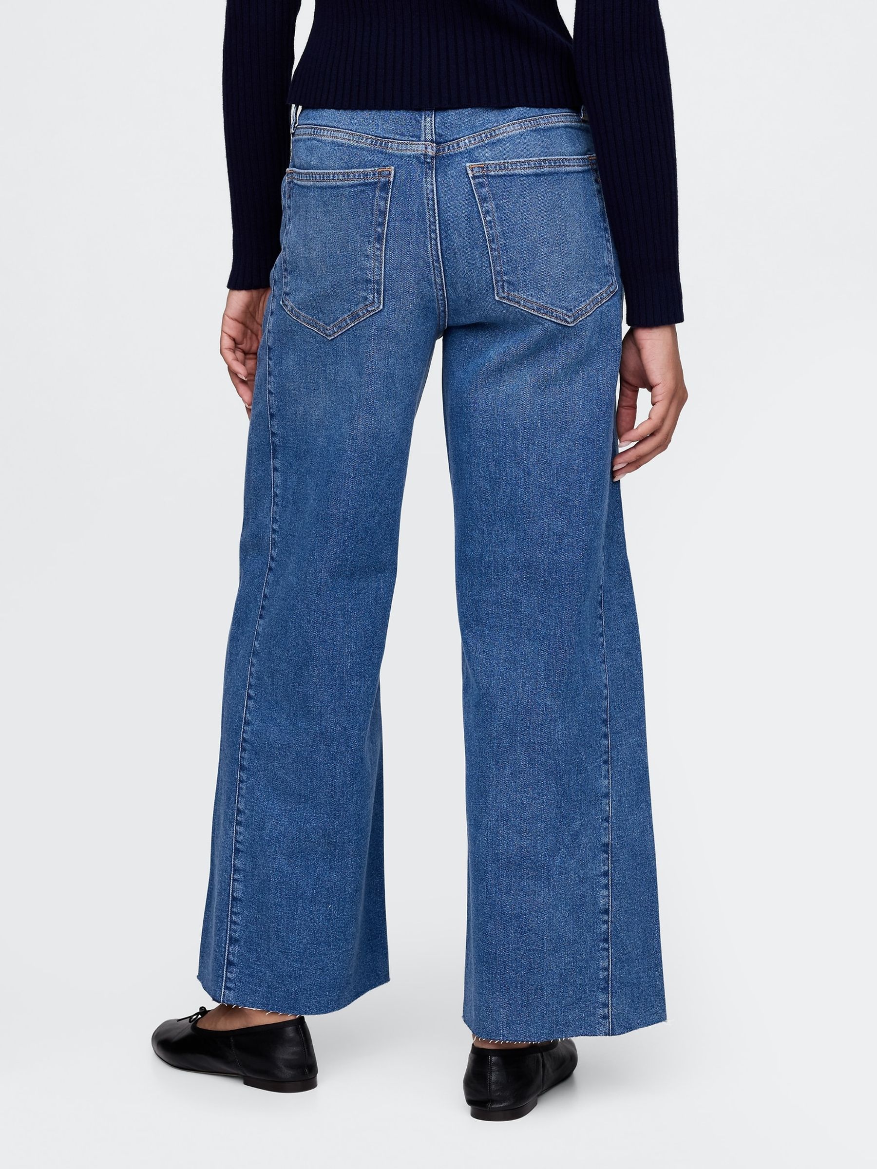 Navy Blue High Waisted Stride Wide-Leg Ankle Jeans - Image 2 of 5