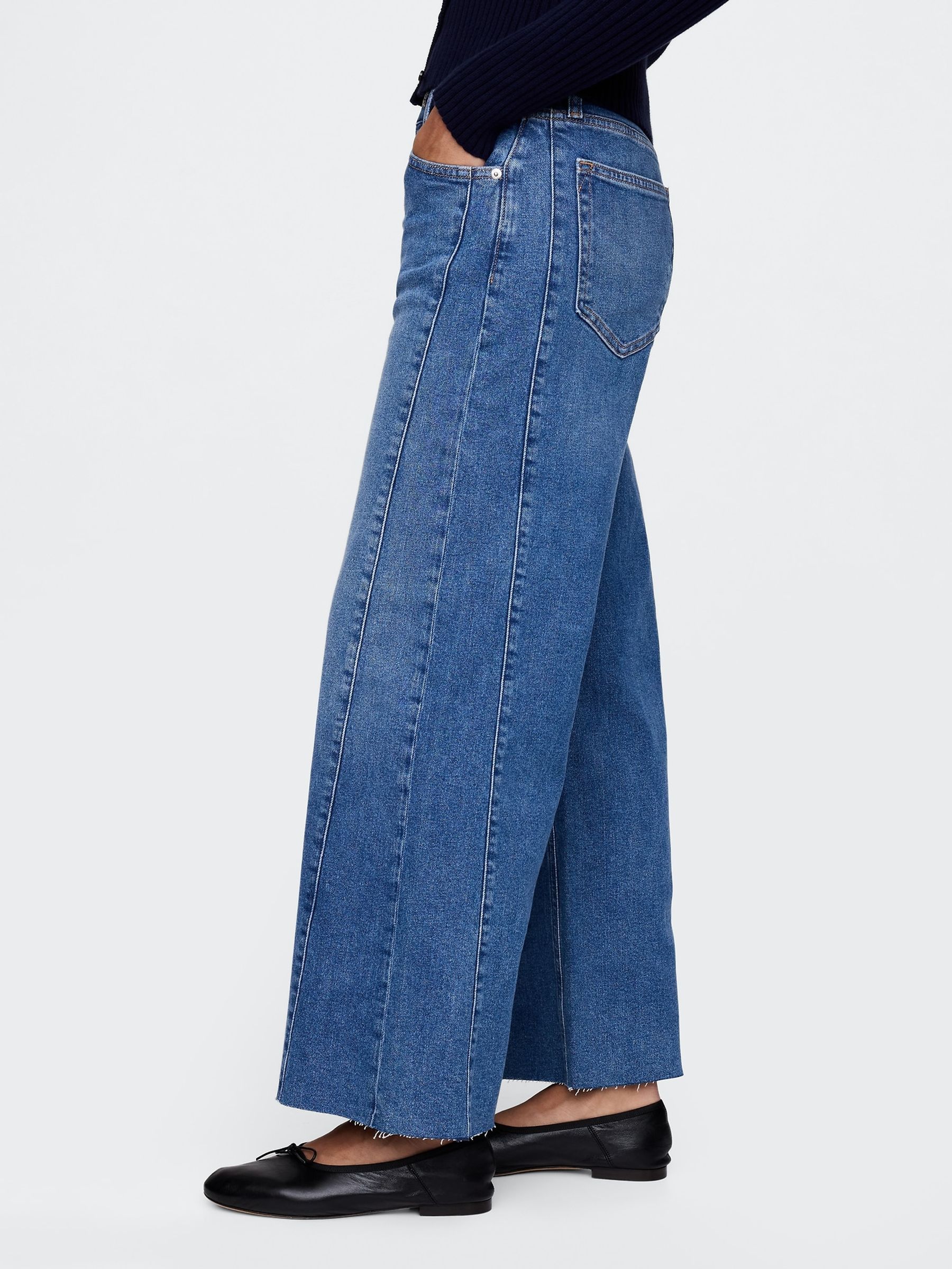 Navy Blue High Waisted Stride Wide-Leg Ankle Jeans - Image 3 of 5