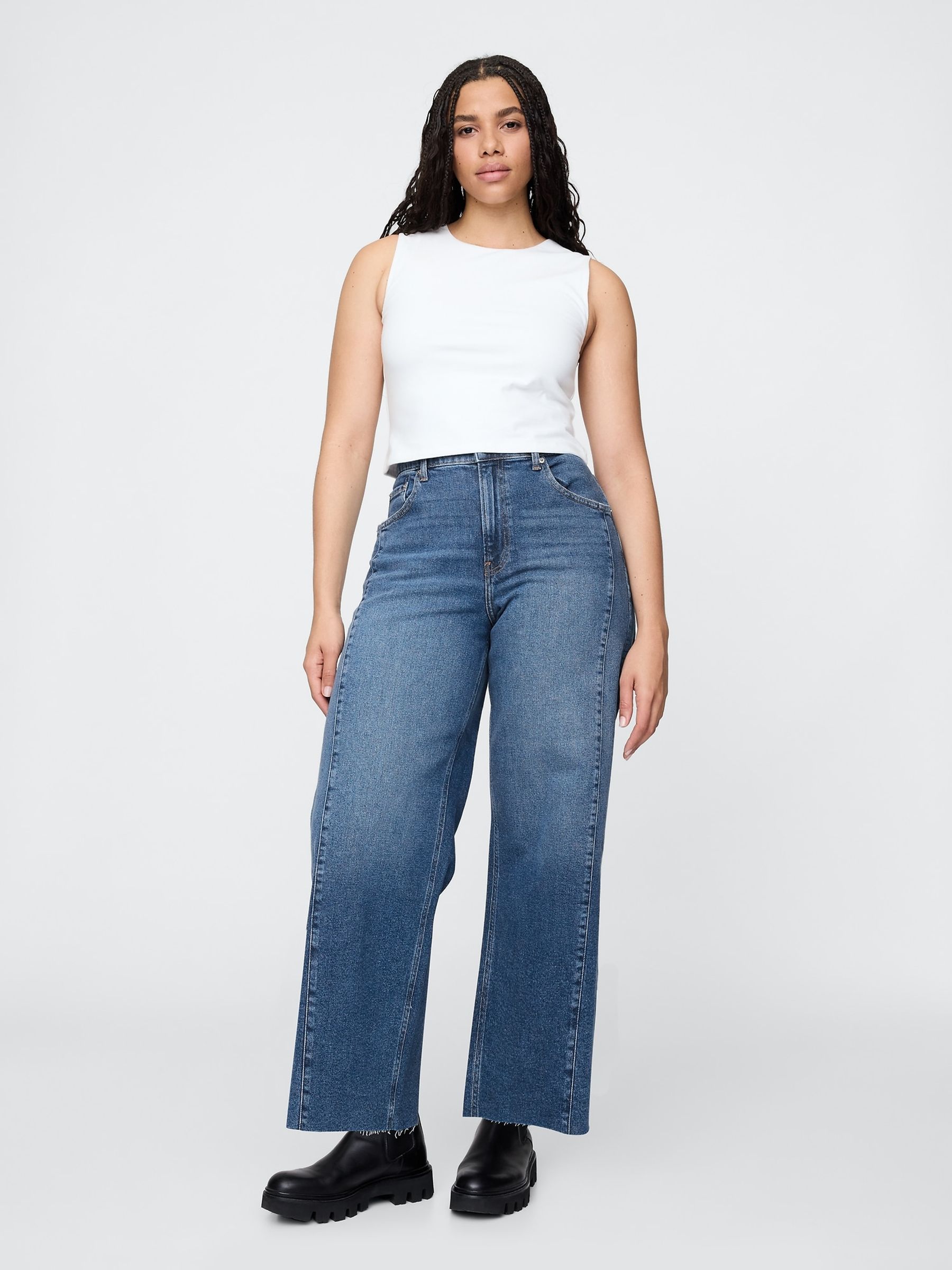 Navy Blue High Waisted Stride Wide-Leg Ankle Jeans - Image 5 of 5