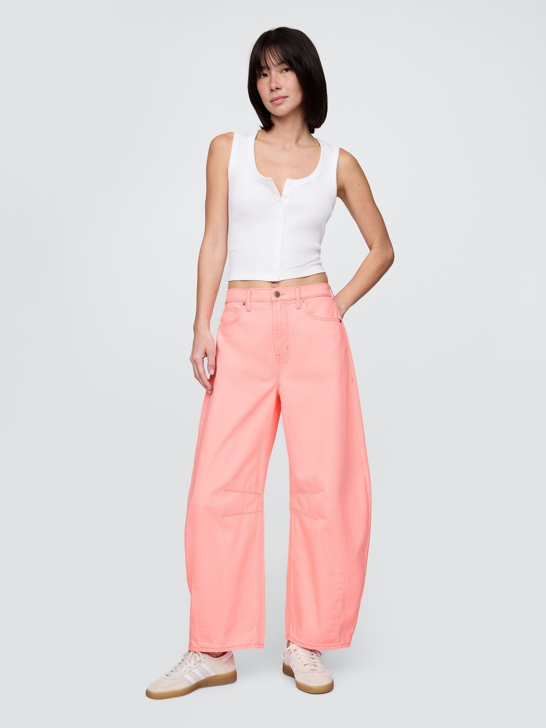 Pink Neon Cotton High Waisted Ankle Length Horseshoe Jeans | Gap