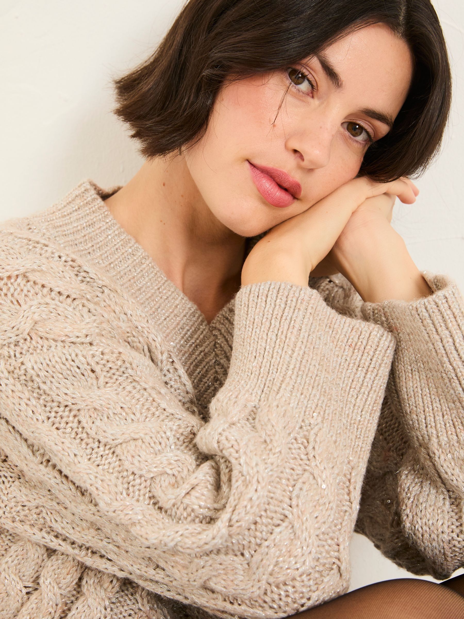 Maeve Natural Cable Knitted Sparkle Jumper - Image 4 of 6
