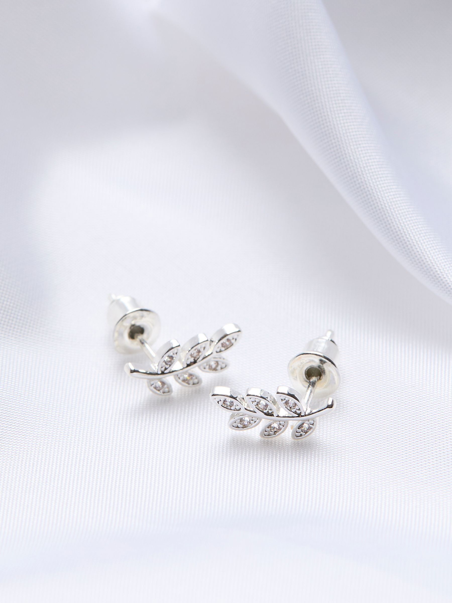 Silver Tone Leaf Stud Earrings - Image 2 of 2