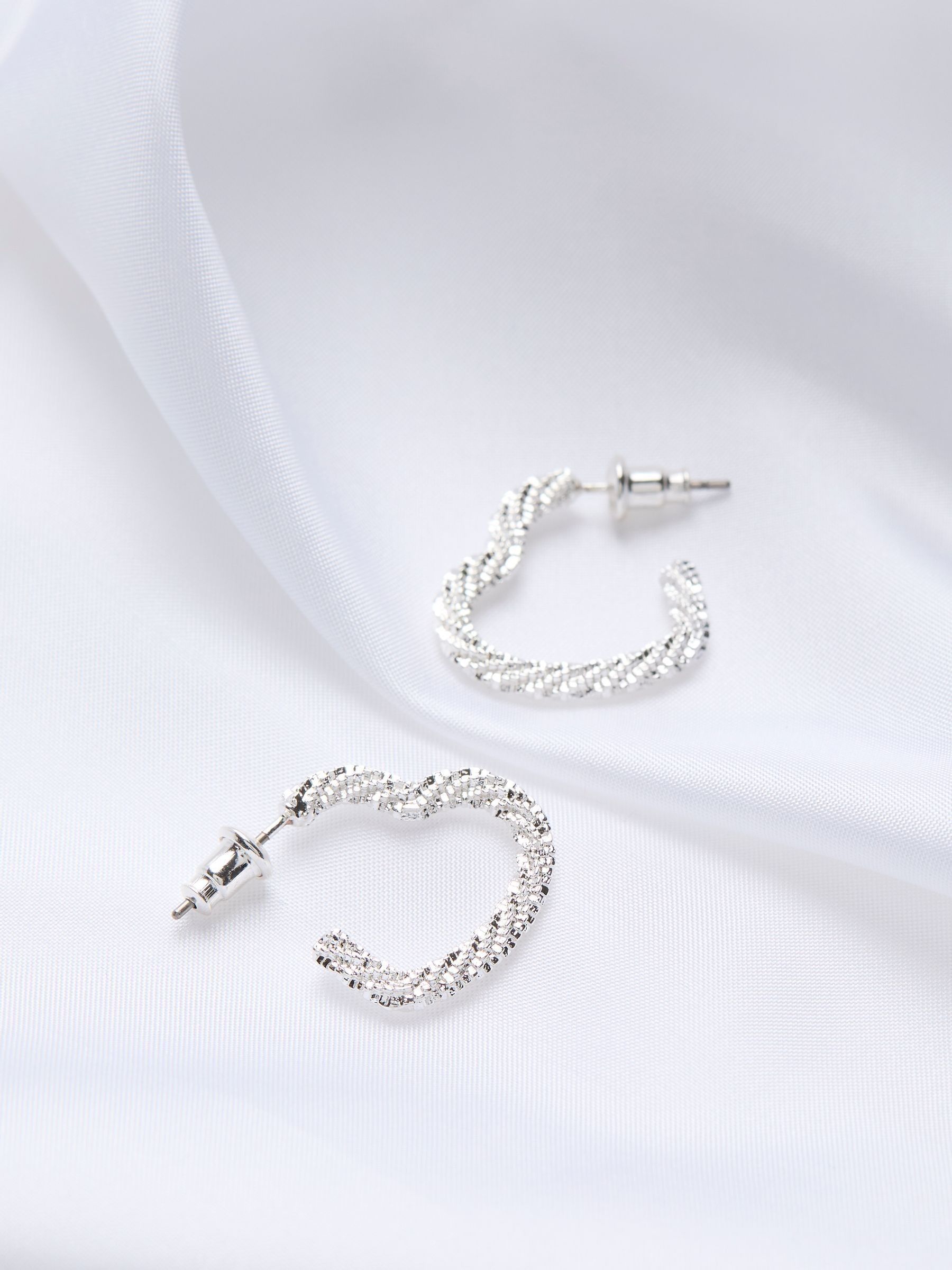 Silver Tone Heart Hoop Earrings - Image 2 of 2 Silver Tone Heart Hoop Earrings - Image 2 of 2
