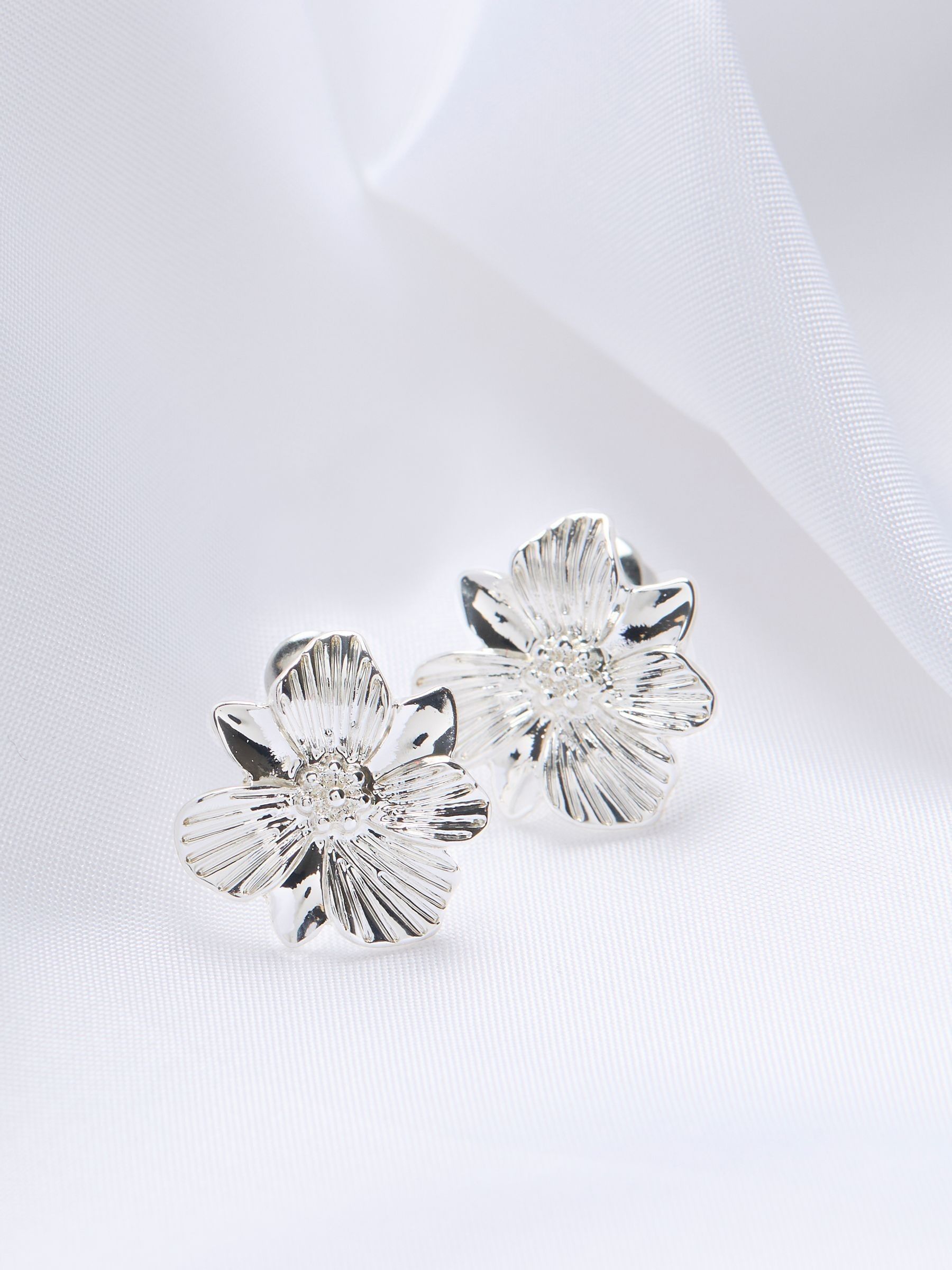 Silver Tone Floral Stud Earrings - Image 2 of 2