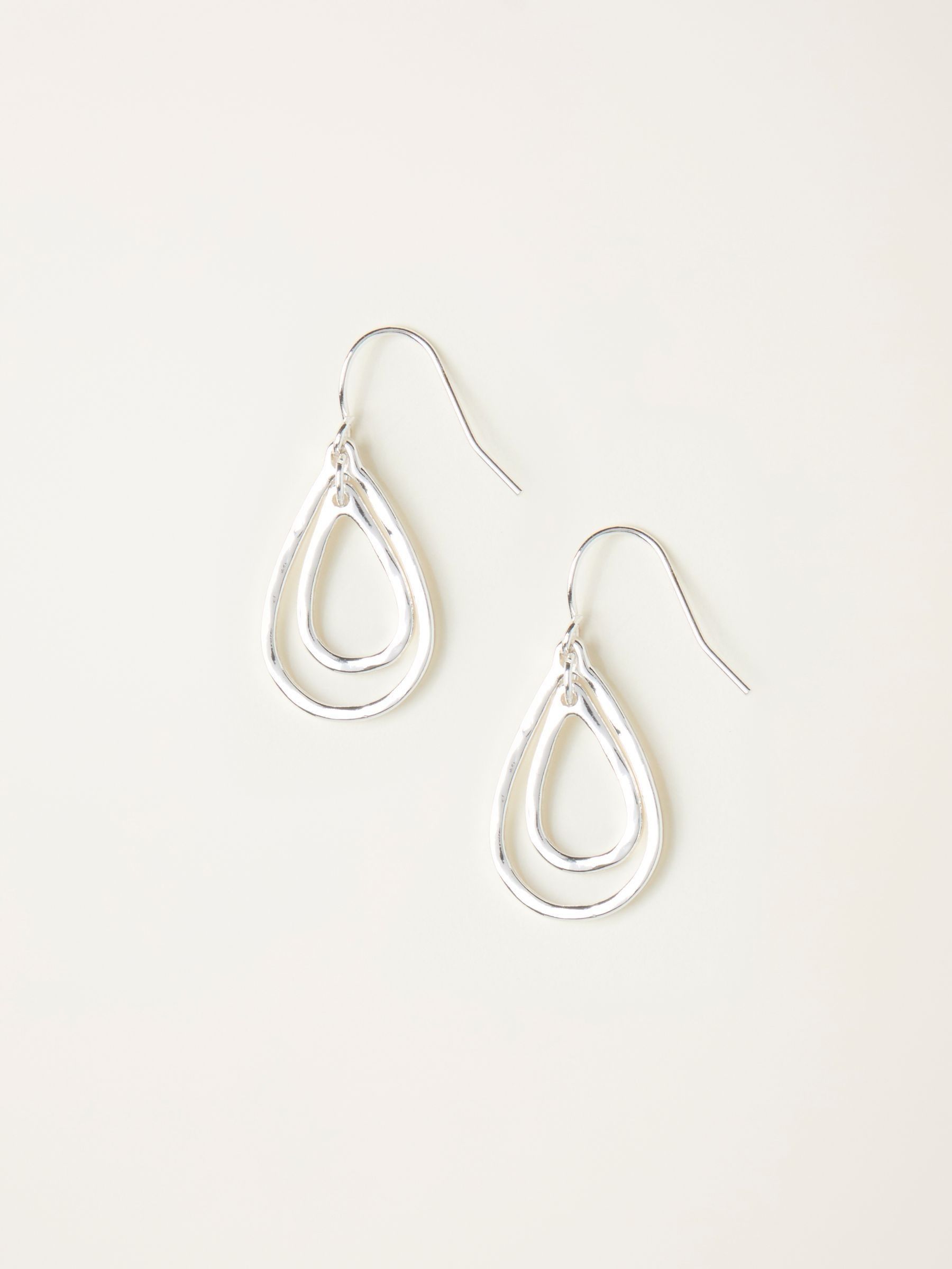 Silver Tone Double Teardrop Earrings - Image 1 of 2 Silver Tone Double Teardrop Earrings - Image 1 of 2