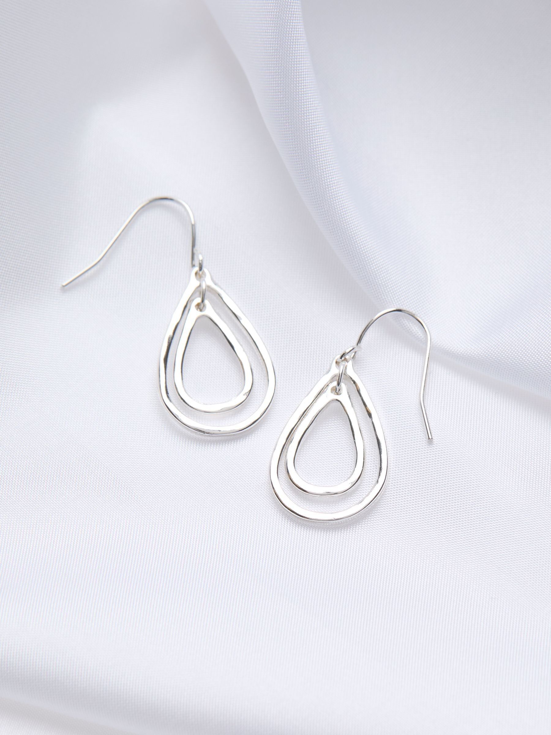 Silver Tone Double Teardrop Earrings - Image 2 of 2 Silver Tone Double Teardrop Earrings - Image 2 of 2