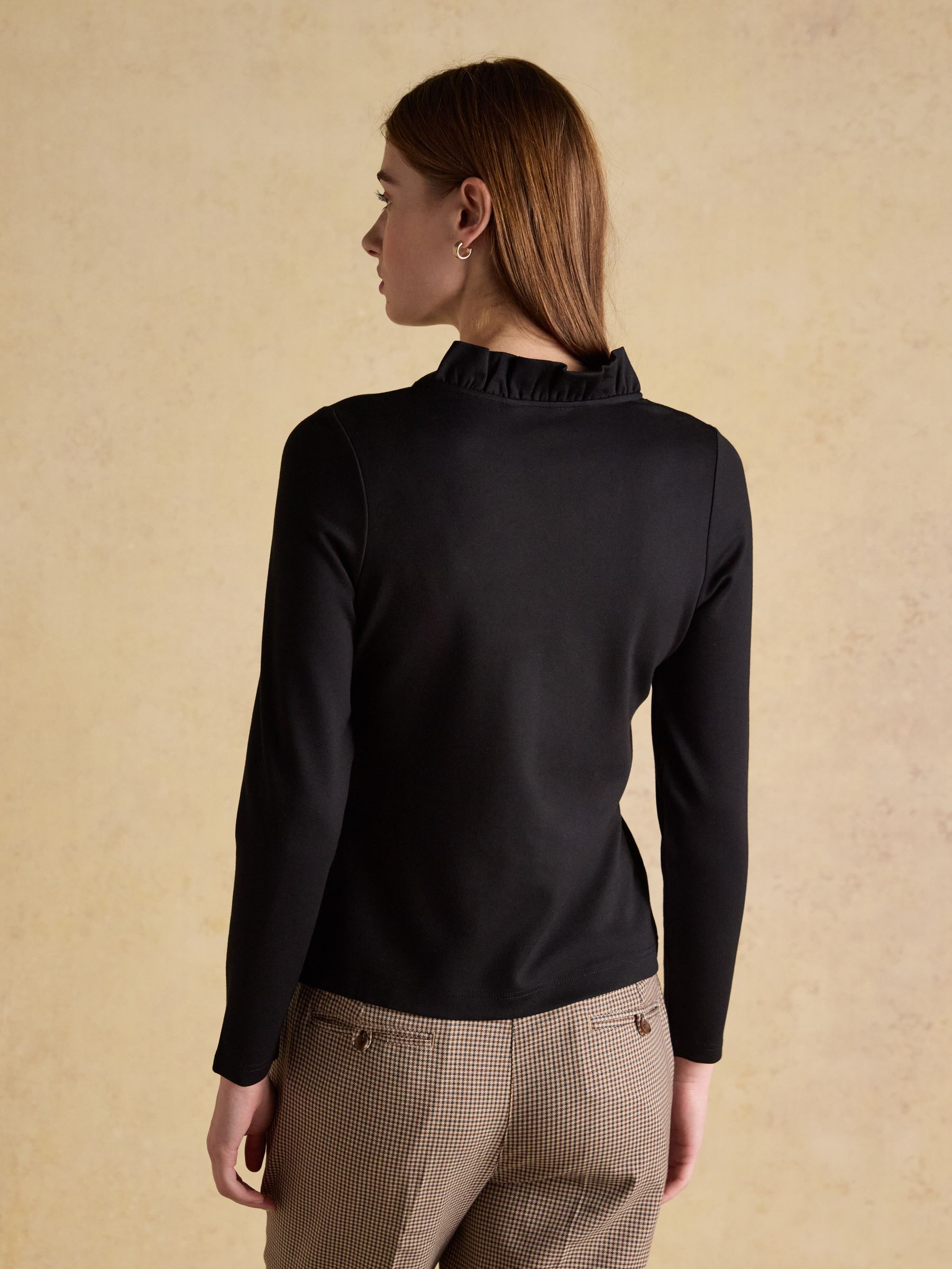 Heidi Black Frill Neck Jersey Top - Image 2 of 6