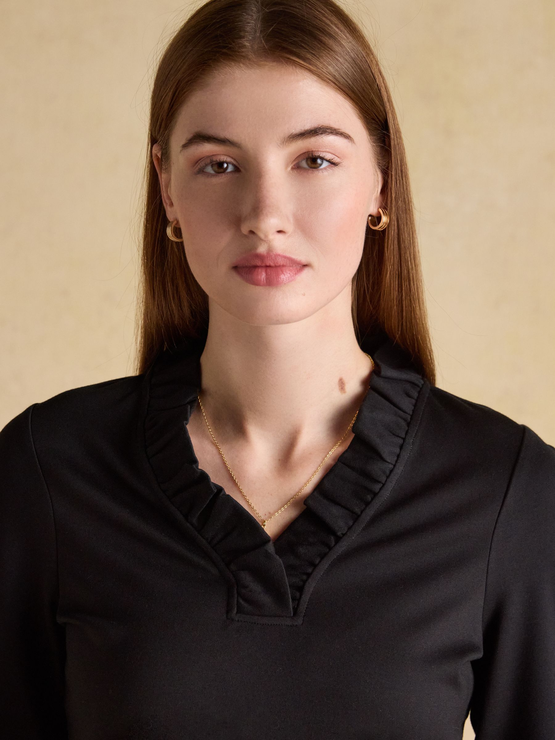 Heidi Black Frill Neck Jersey Top - Image 3 of 6