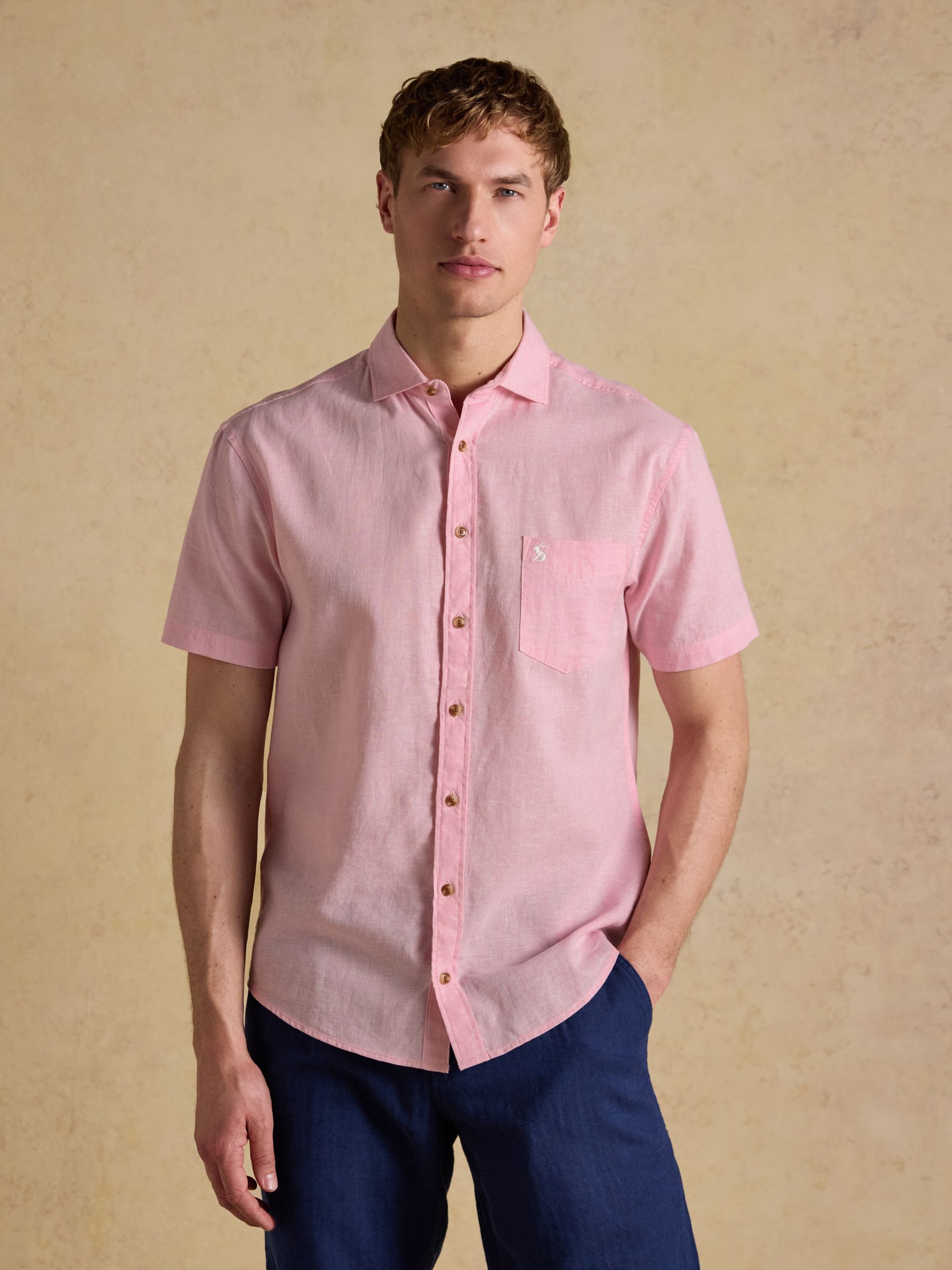 Pink Linen Blend Short Sleeve Shirt - Image 1 of 8