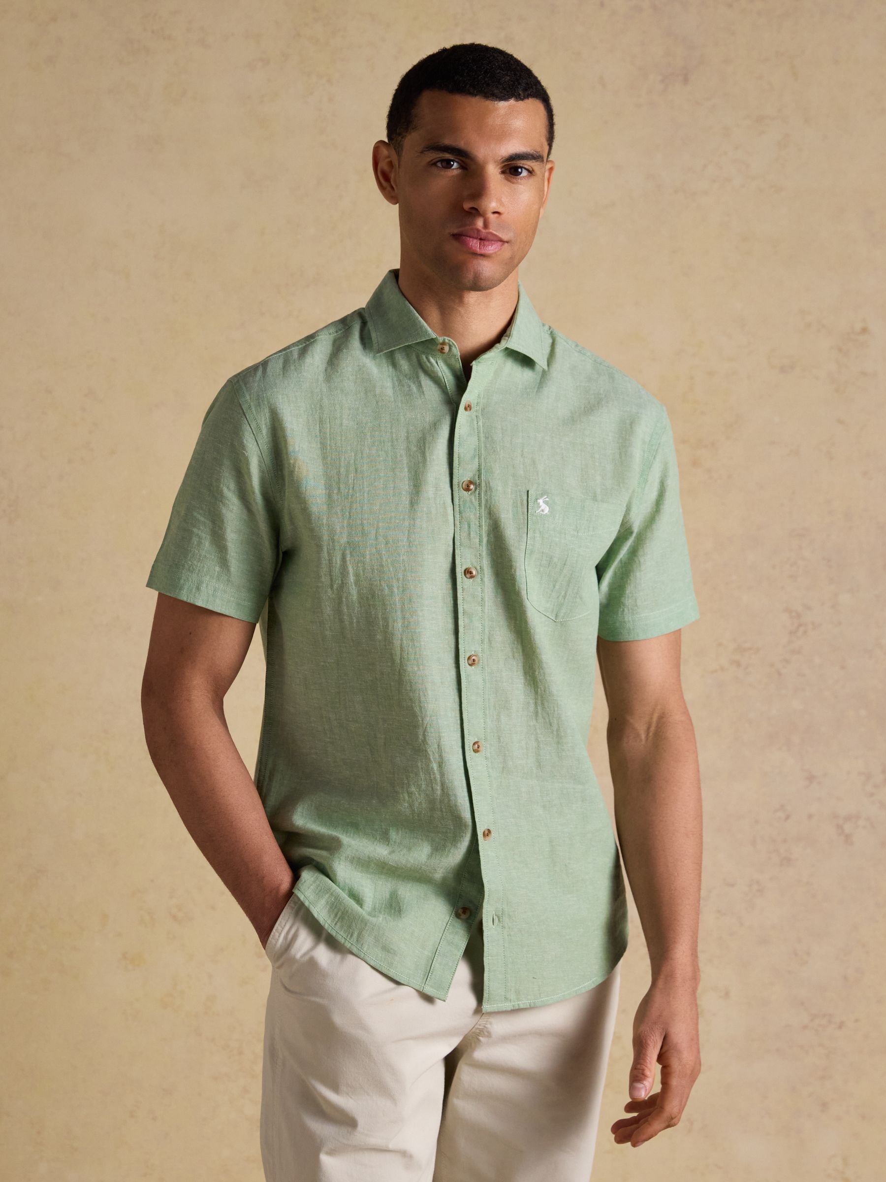 Green Linen Blend Short Sleeve Shirt - Image 1 of 8