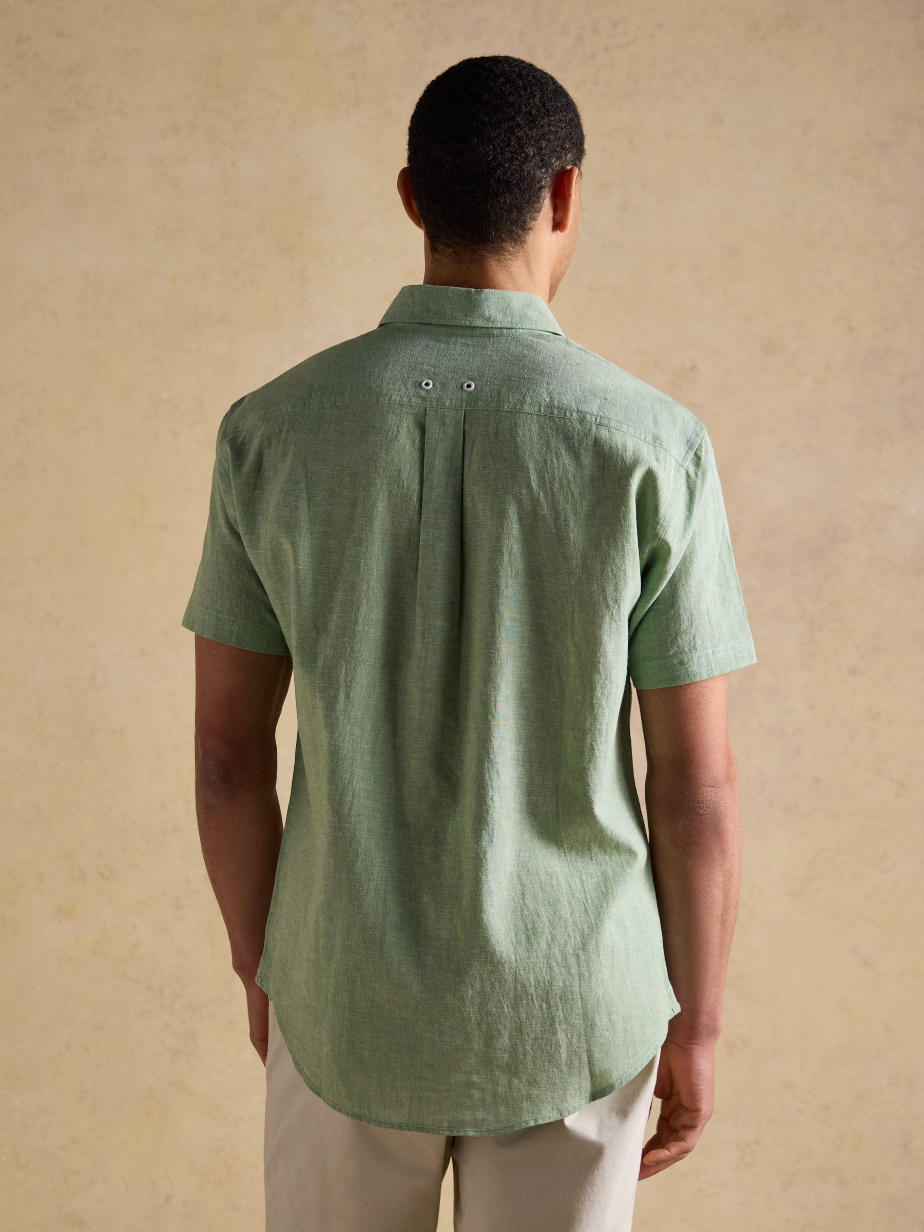 Green Linen Blend Short Sleeve Shirt - Image 3 of 8