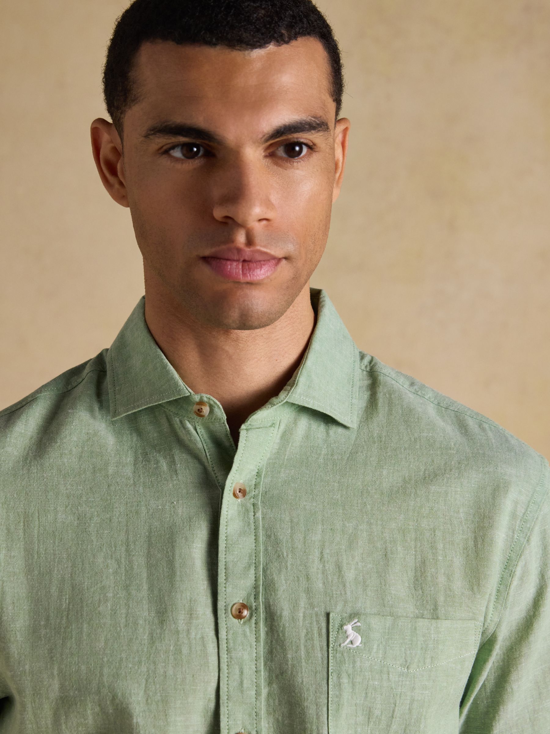Green Linen Blend Short Sleeve Shirt - Image 5 of 8