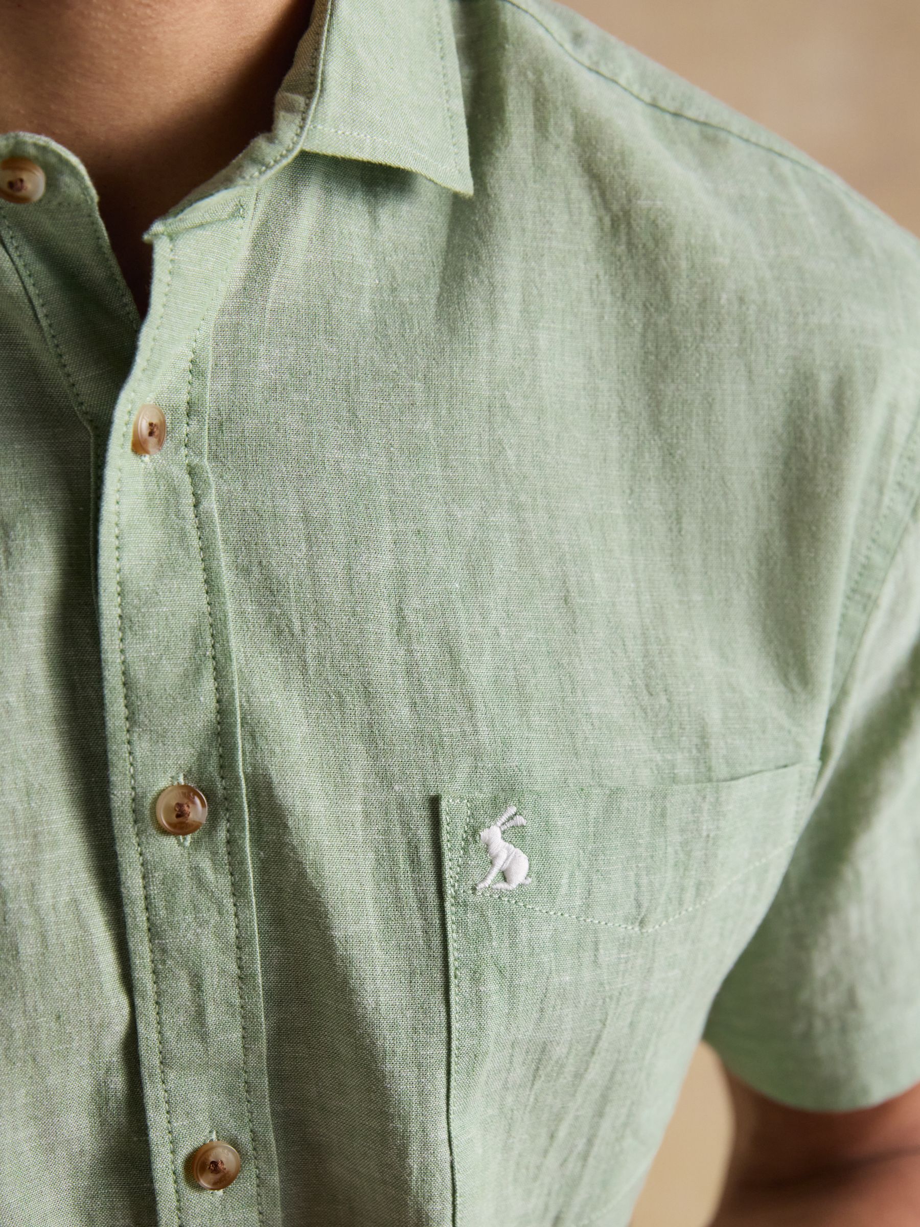 Green Linen Blend Short Sleeve Shirt - Image 6 of 8