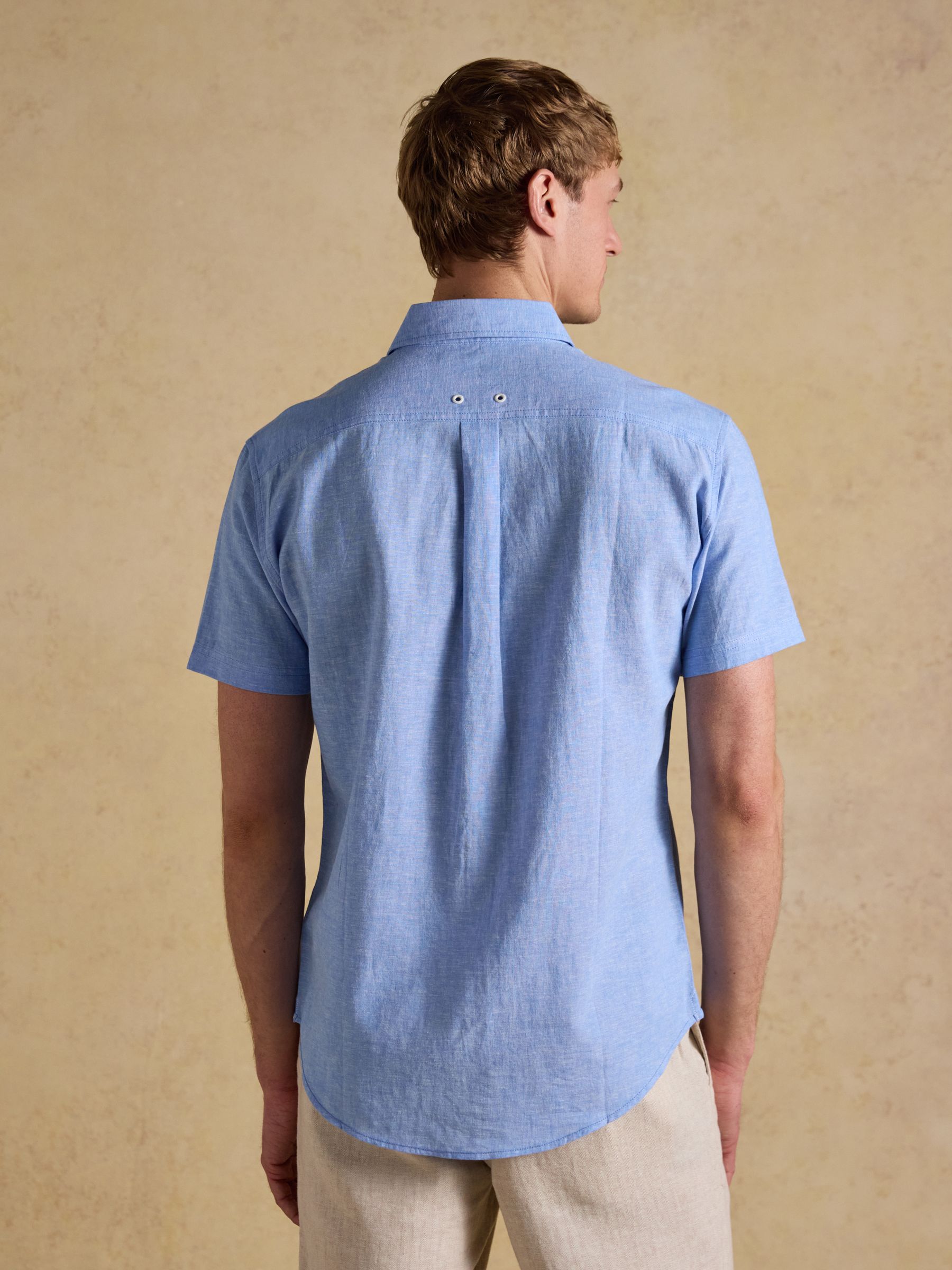 Light Blue Linen Blend Short Sleeve Shirt - Image 3 of 8