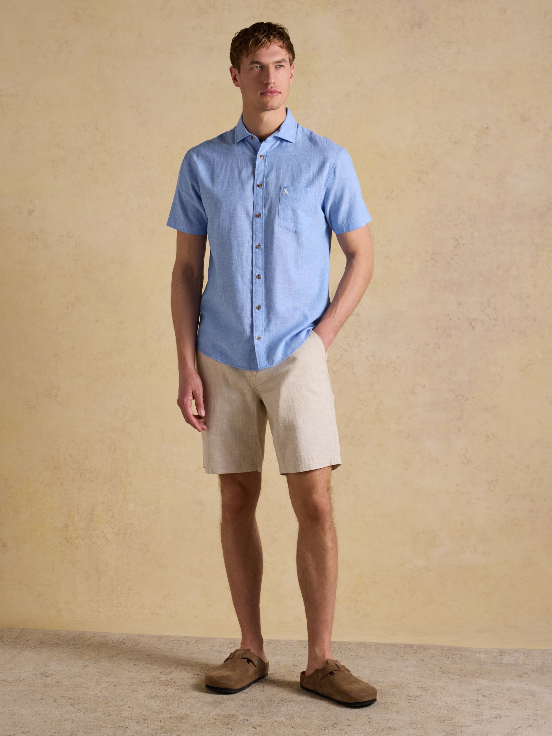 Light Blue Linen Blend Short Sleeve Shirt - Image 5 of 8
