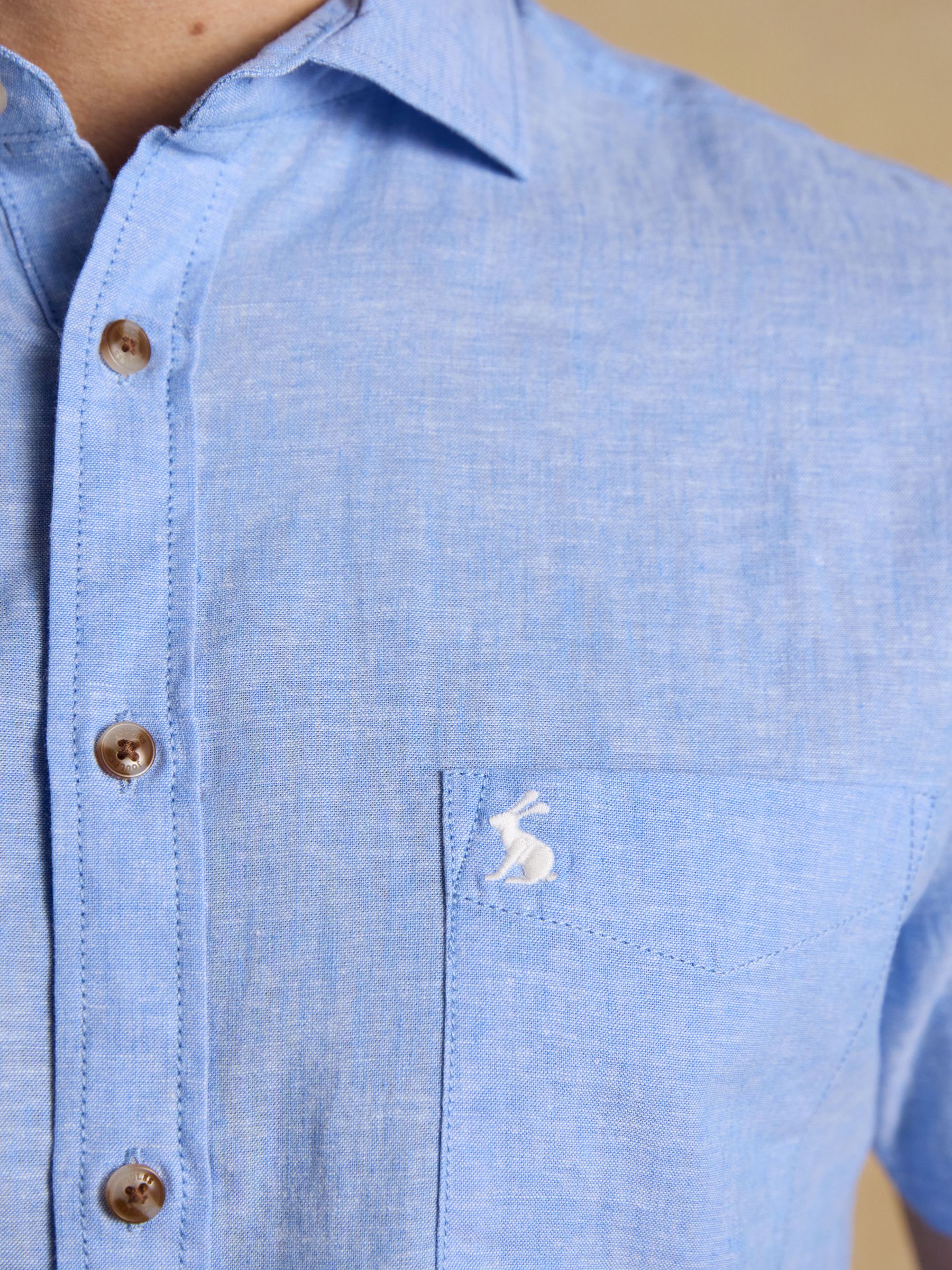 Light Blue Linen Blend Short Sleeve Shirt - Image 6 of 8