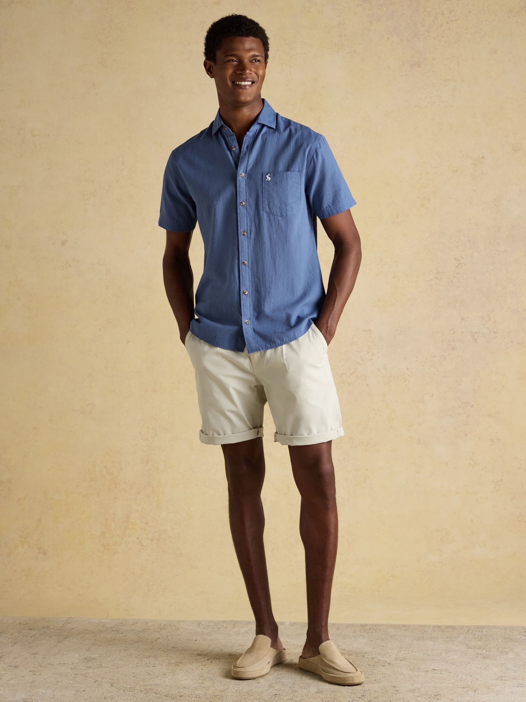 Linen Blend Blue Denim Short Sleeve Shirt - Image 3 of 7