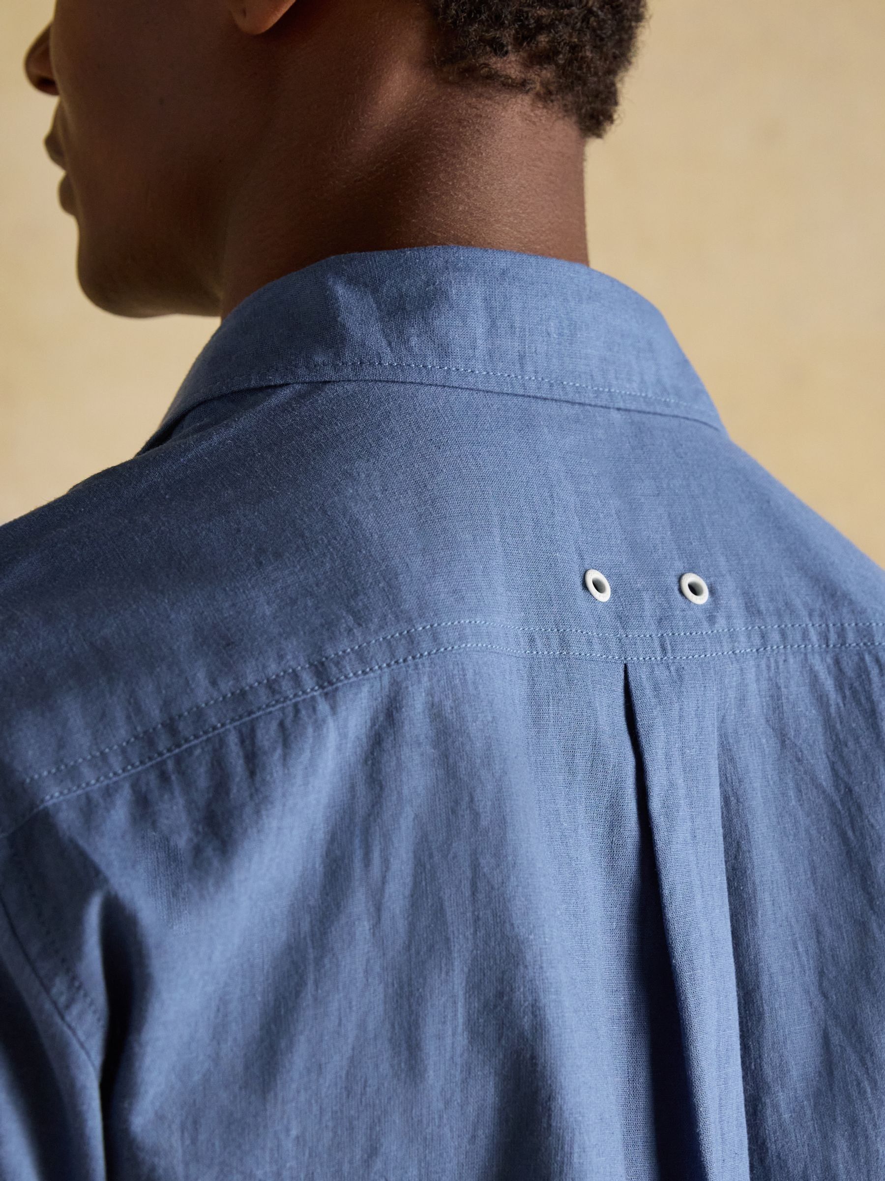Linen Blend Blue Denim Short Sleeve Shirt - Image 4 of 7