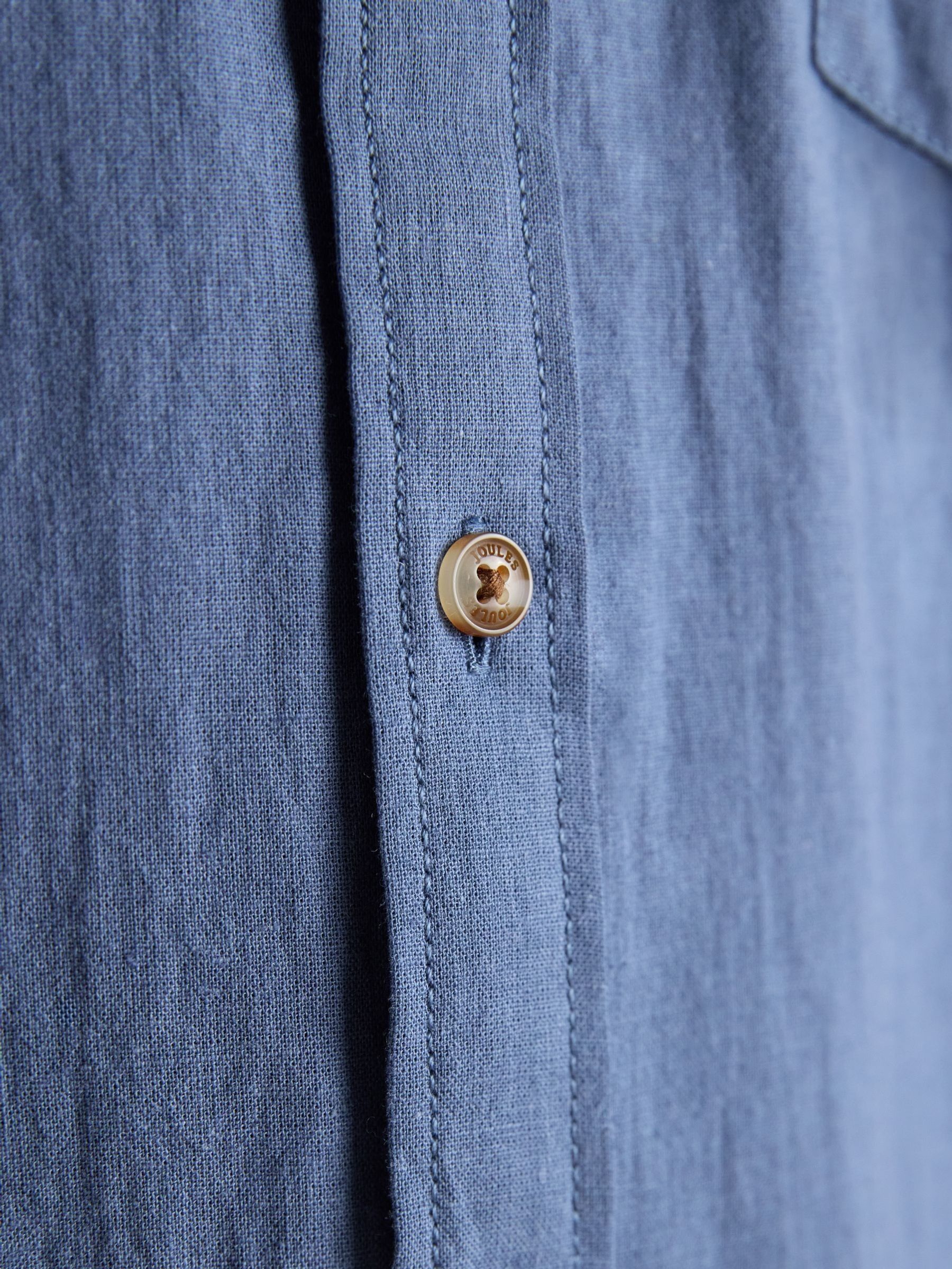 Linen Blend Blue Denim Short Sleeve Shirt - Image 5 of 7