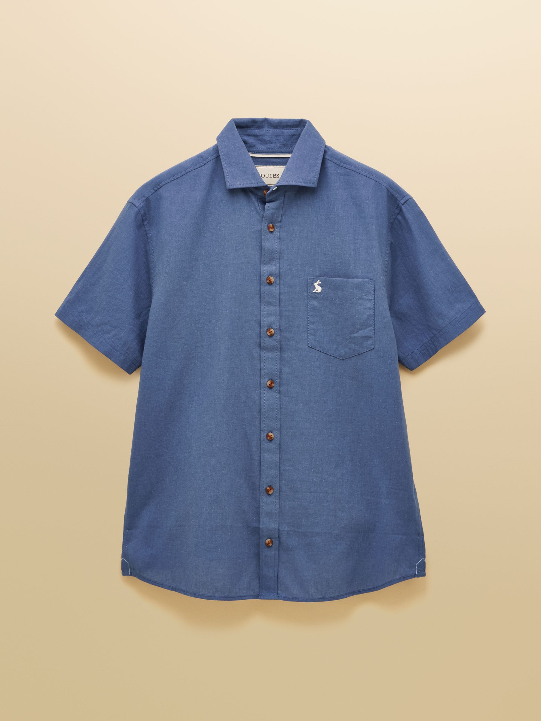 Linen Blend Blue Denim Short Sleeve Shirt - Image 7 of 7