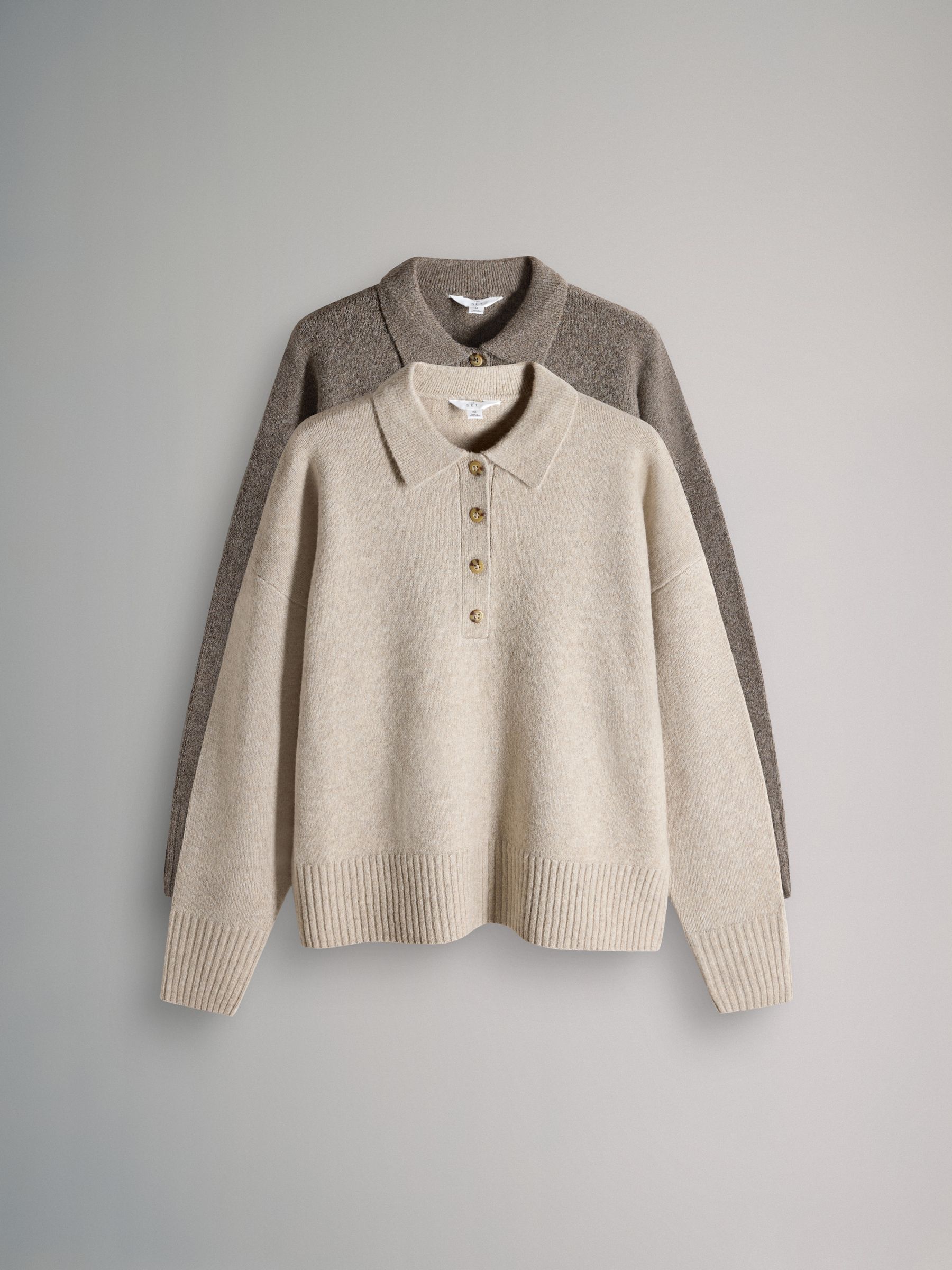 Brown Marl/Oatmeal - 2 Pack Knitted Collar Jumpers With Wool - Image 2 of 9 Brown Marl/Oatmeal - 2 Pack Knitted Collar Jumpers With Wool - Image 2 of 9