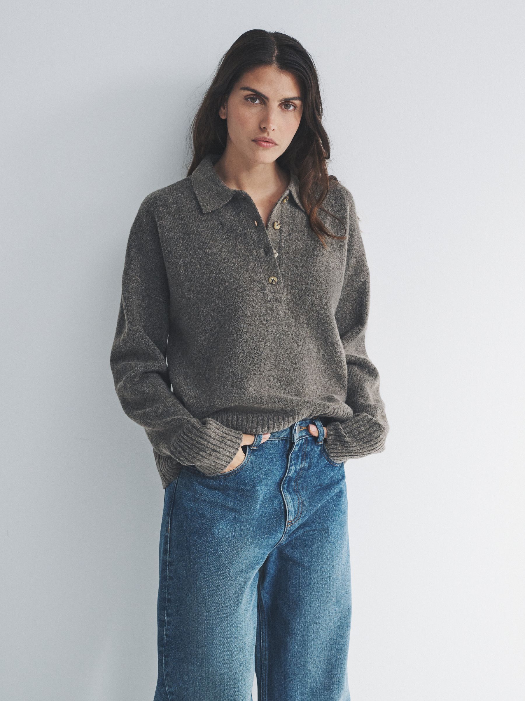 Brown Marl/Oatmeal - 2 Pack Knitted Collar Jumpers With Wool - Image 3 of 9